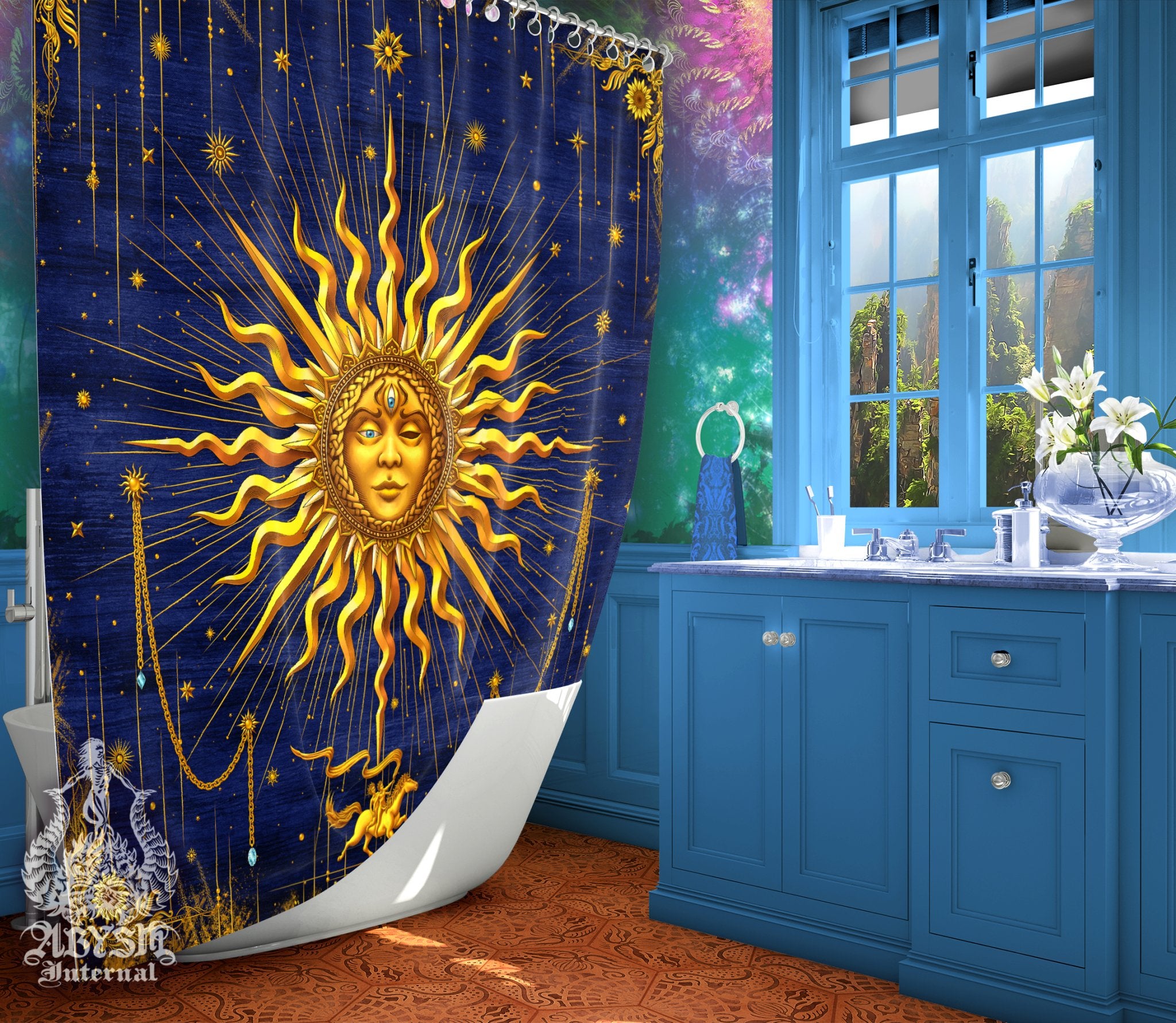 Capricorn Shower Curtain. Zodiac shower curtain. Witchy shower curtain. Tarot Shower Curtain. Sun shops shower curtain.