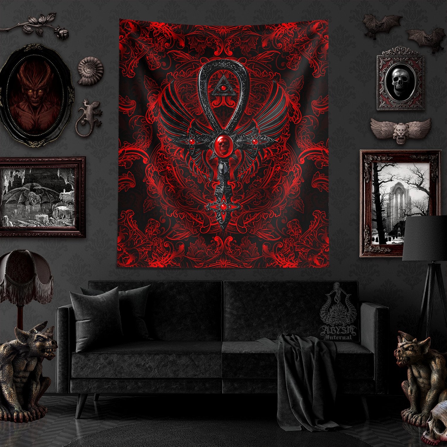 The Redrum Nun Cotton Woven Blanket, Trippy Art, Gothic Theme Blanket, Dark Arts, Gothic Home Decor, Wall Art, outlets Tapestry