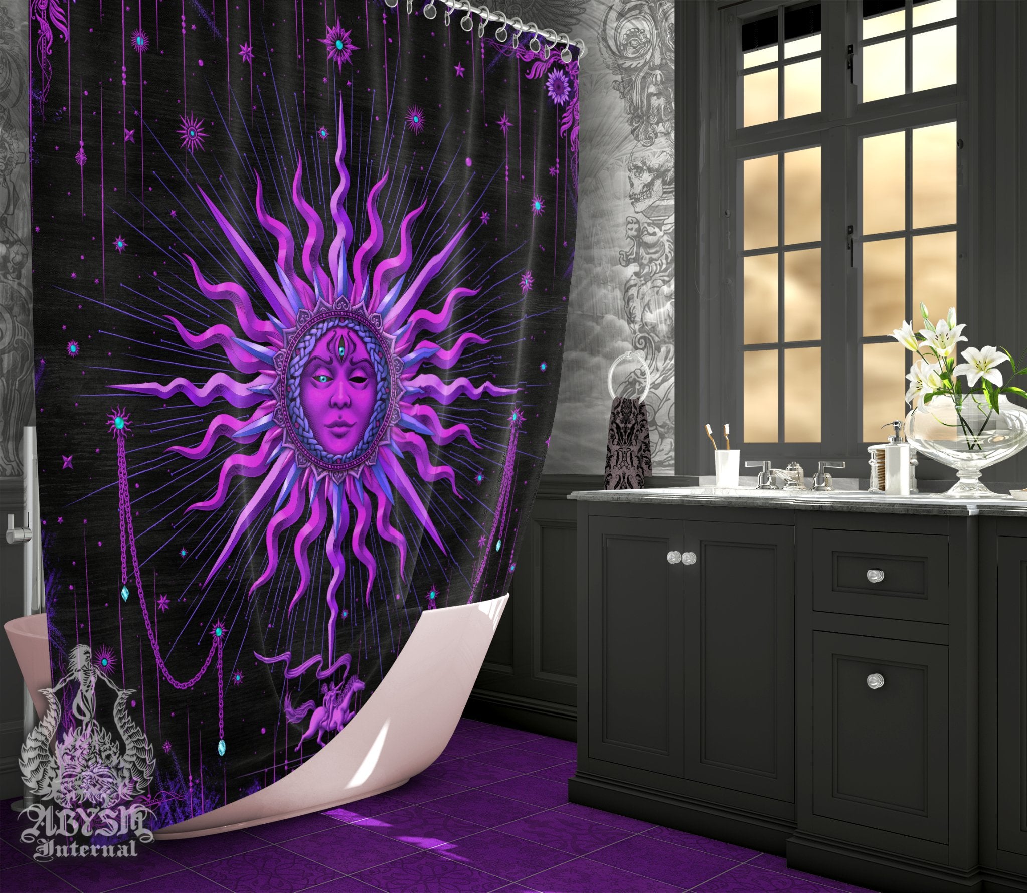 Aries Shower Curtain. Zodiac shower curtain. Witchy shower curtain. Tarot Shower Curtain. Sun shower curtain. authentic