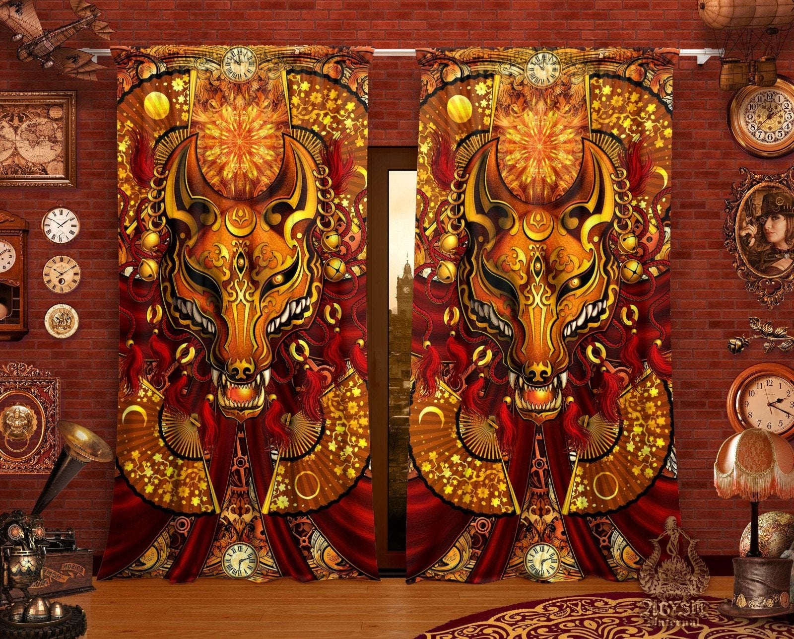 Anime Curtains 50x84 Printed Window Panels Kitsune Mask Gamer Bedroom Decor Japanese Okami 8112