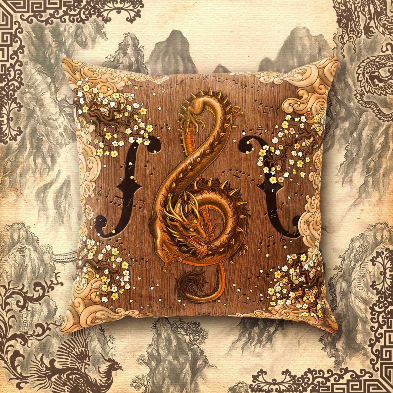 Treble Clef Throw Pillow, Decorative Accent Pillow, Square Cushion