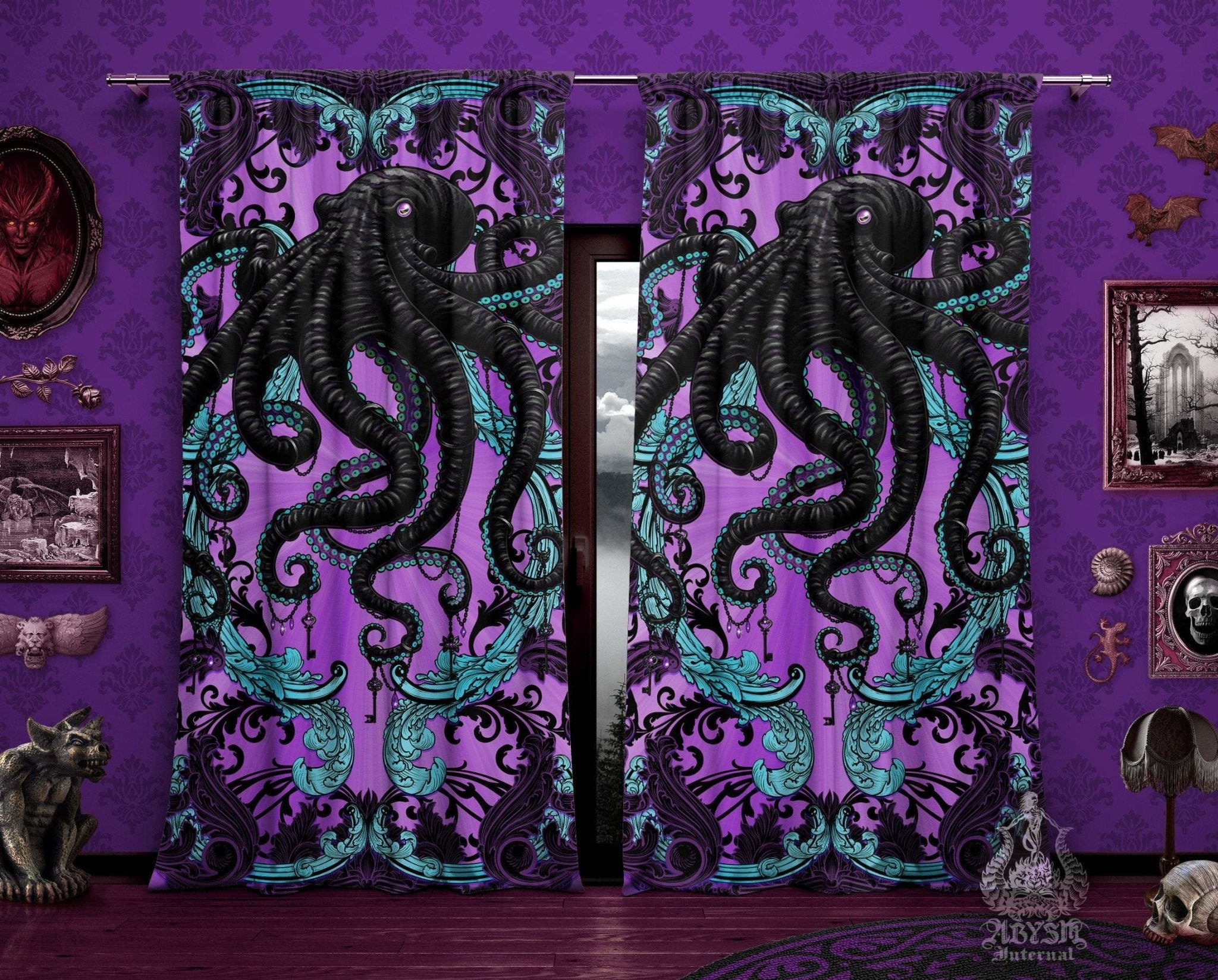 Pastel Goth Throw Pillow, Decorative Accent Pillow, Square Cushion Cover,  Whimsigoth Aesthetic, Gothic Room Decor, Octopus, Pastel Goth Home - Purple