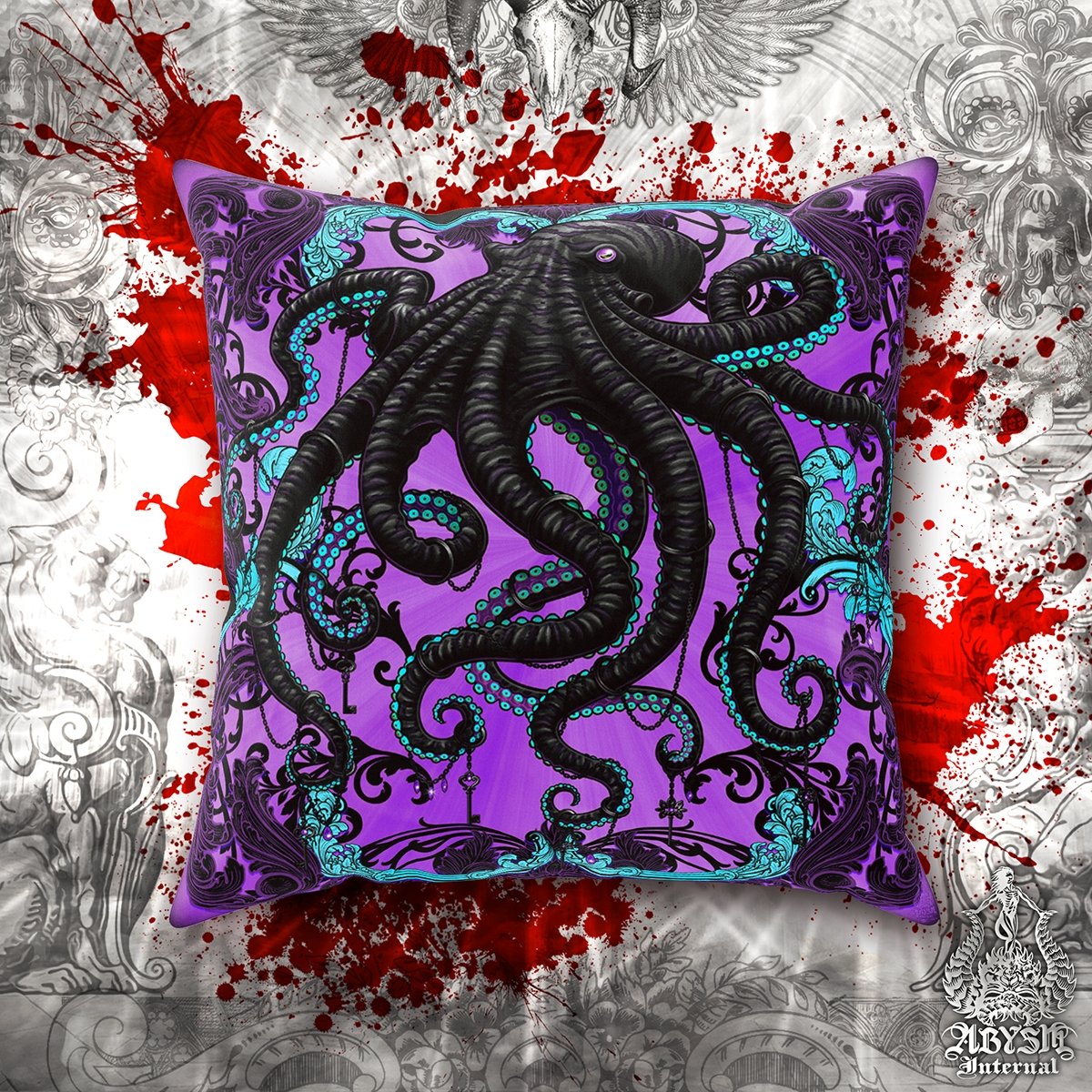 Pastel Goth Throw Pillow, Decorative Accent Pillow, Square Cushion Cover,  Whimsigoth Aesthetic, Gothic Room Decor, Octopus, Pastel Goth Home - Purple
