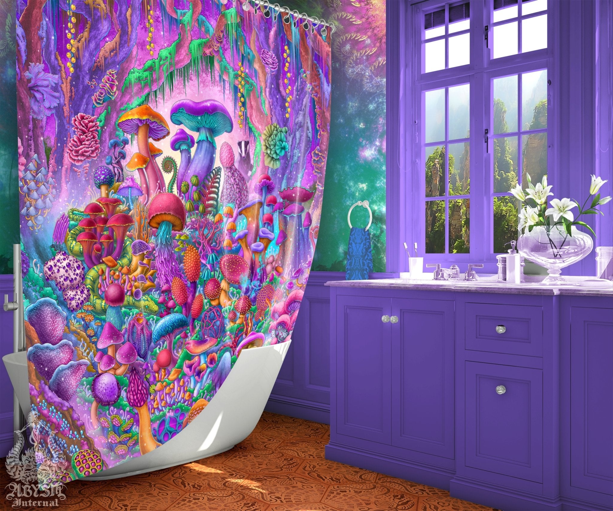 Pastel Mushrooms Shower Curtain, 71x74 inches, Girl Bathroom Decor