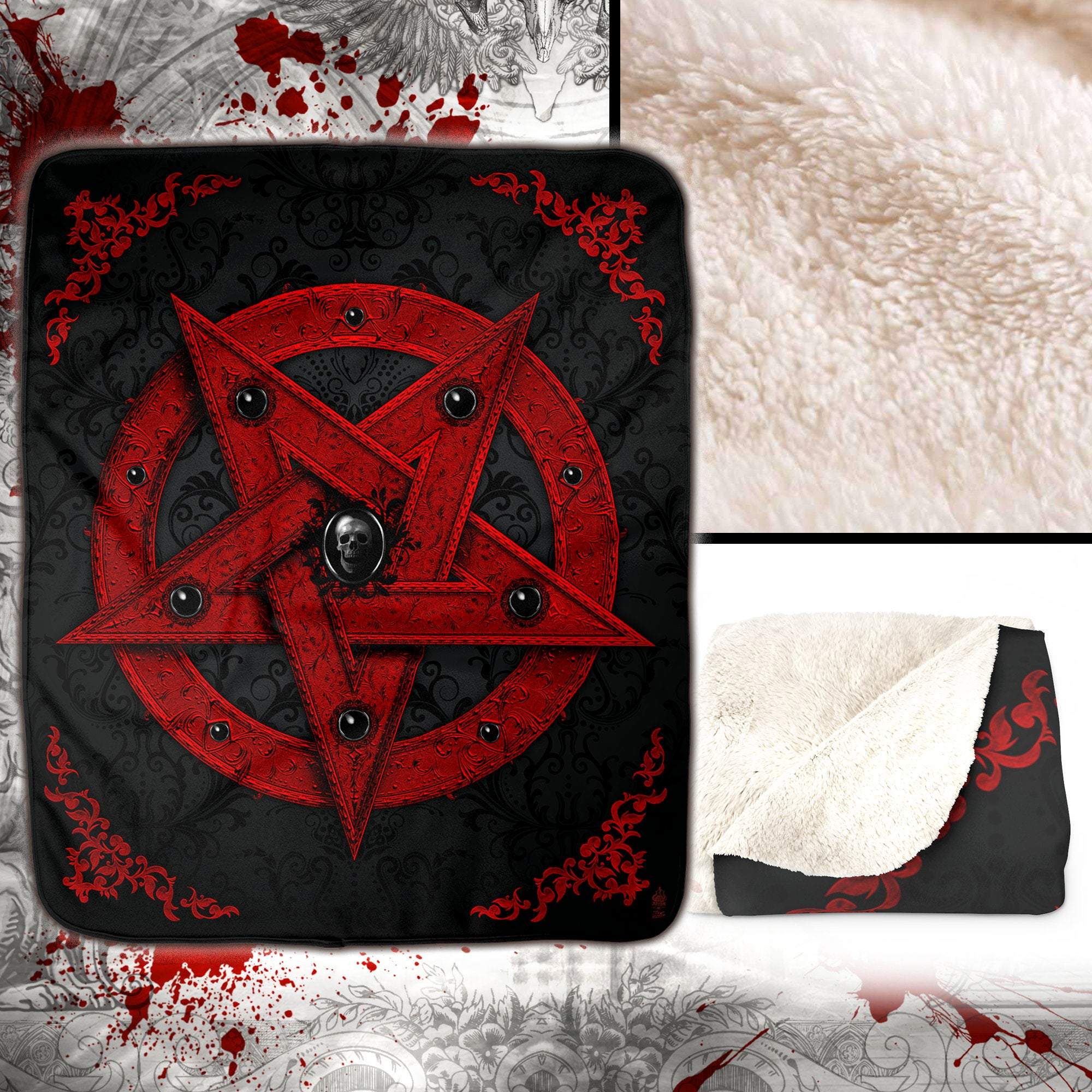 Pentagram, Satanic Sherpa Fleece Throw Blanket, Occult & Gothic Home Decor,  Alternative Art Gift - Red, Abysm Internal in 2023