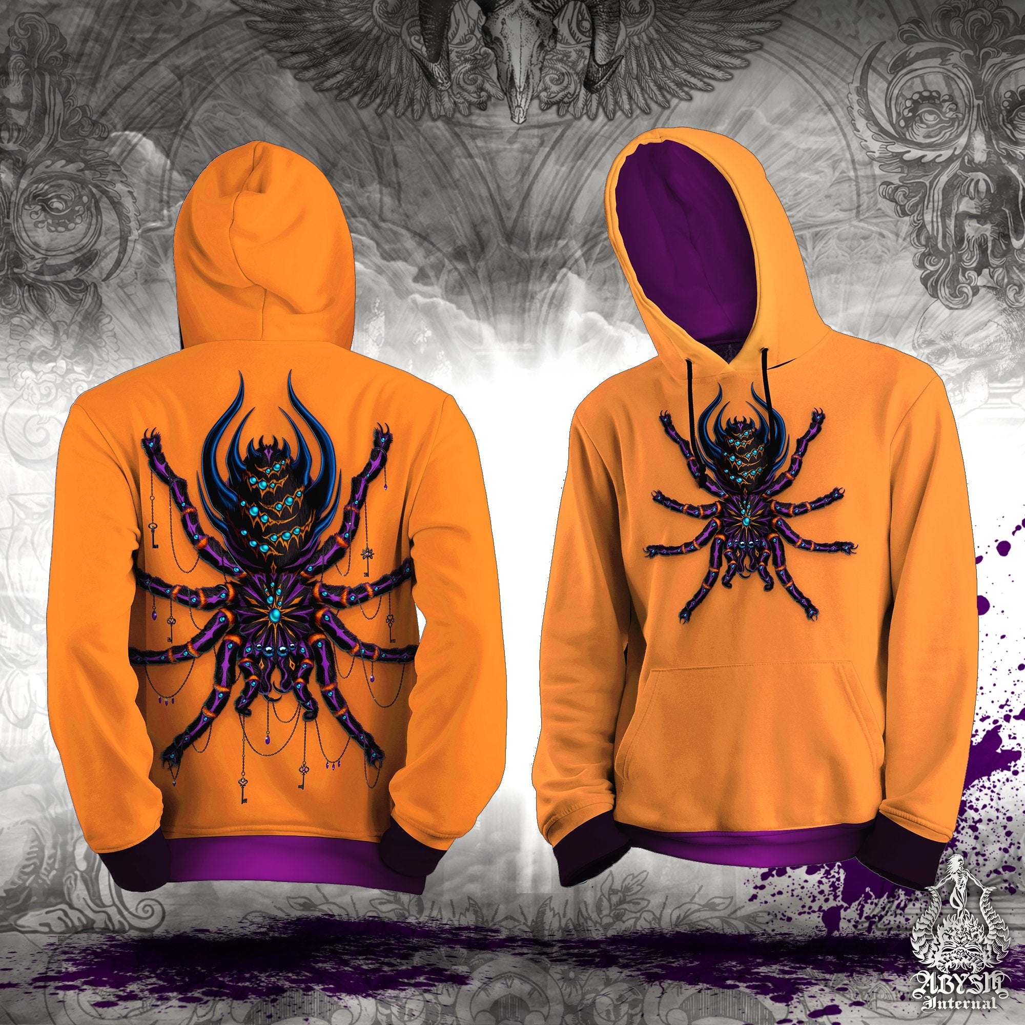 Tarantula Hoodie, White Pullover, Gothic Streetwear, Street Outfit,  Festival Sweater, Alternative Clothing, Unisex - Spider, Bloody Goth