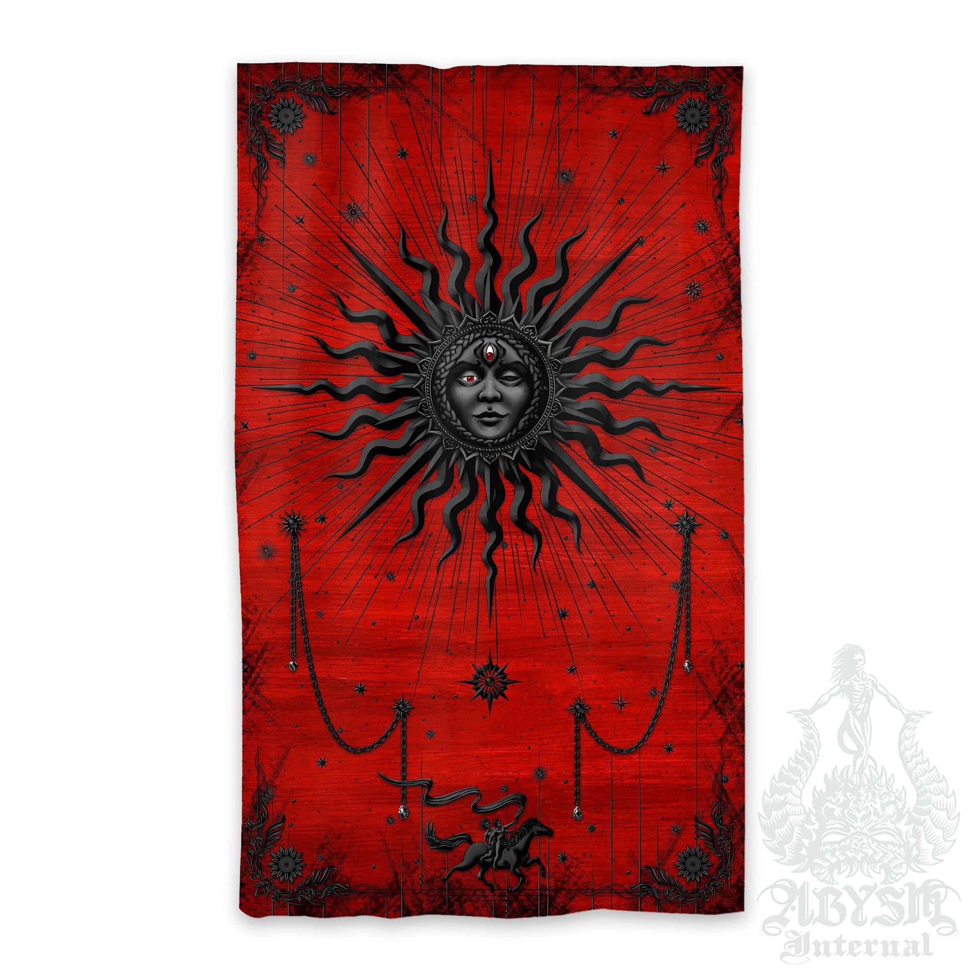 Bloody Gothic Sun Curtains, 50x84' Printed Window Panels, Goth Home Decor, Tarot Arcana, Esoteric Art Print - Red Black - Abysm Internal
