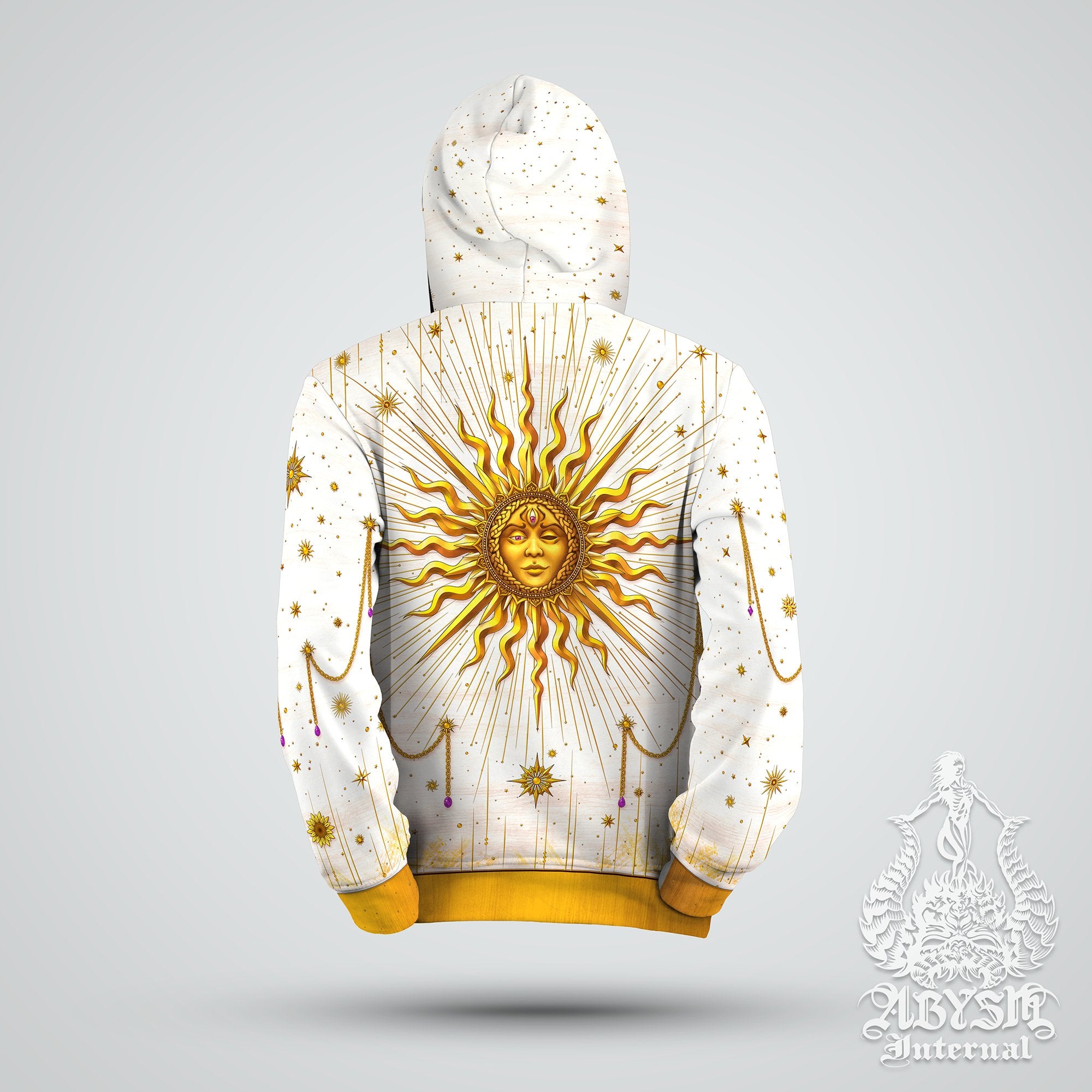 Gold Sun Hoodie, Tarot Arcana Sweater, Indie Pullover, Magic and Esoteric Street Outfit, Positive Streetwear, Flashy Boho Clothing, Unisex - 7 Colors - Abysm Internal