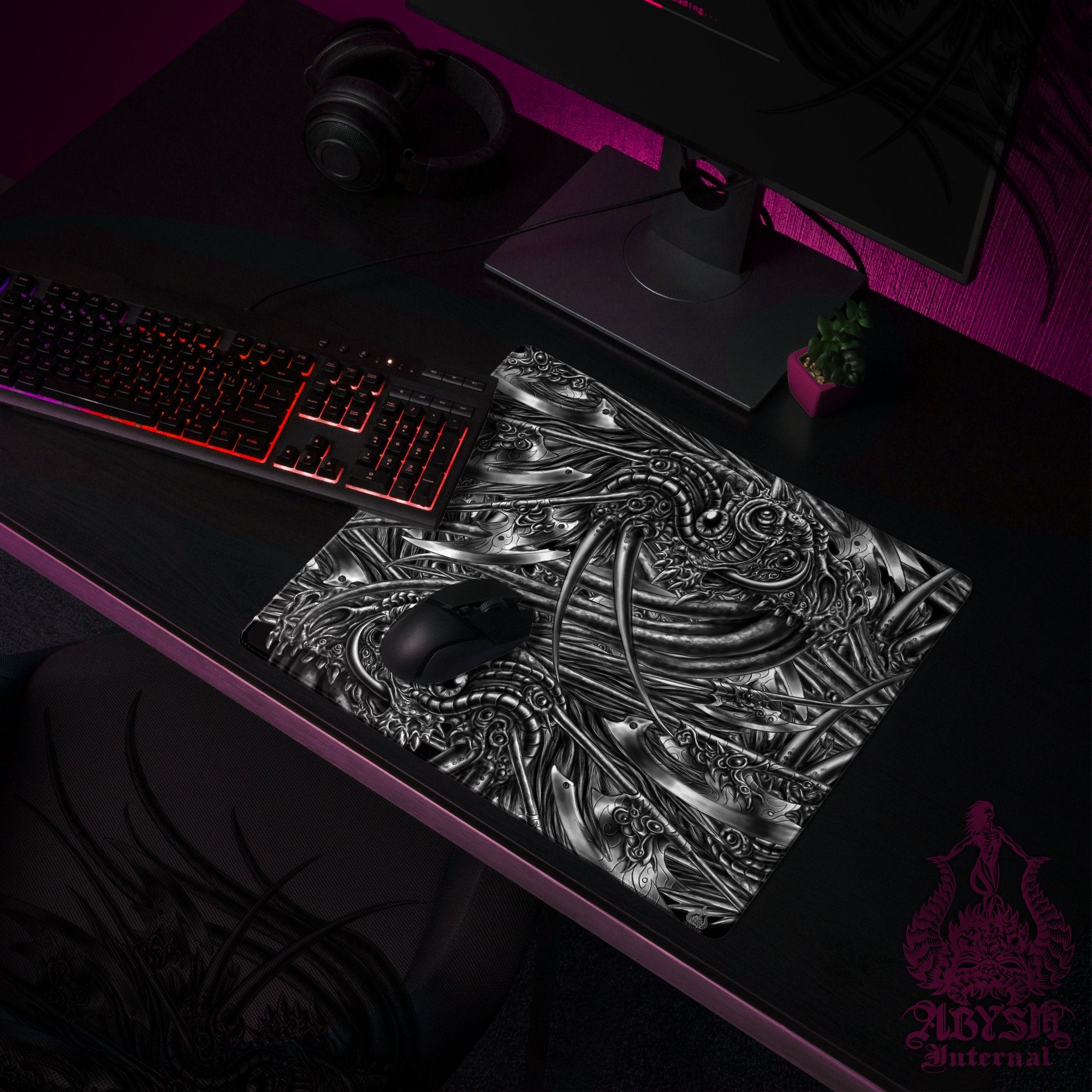 Gothic Art Gaming Desk Mat, Abstract Alien Mouse Pad, Goth Table Protector Cover, Workpad, Dark Fantasy Art Print - Abysm Internal