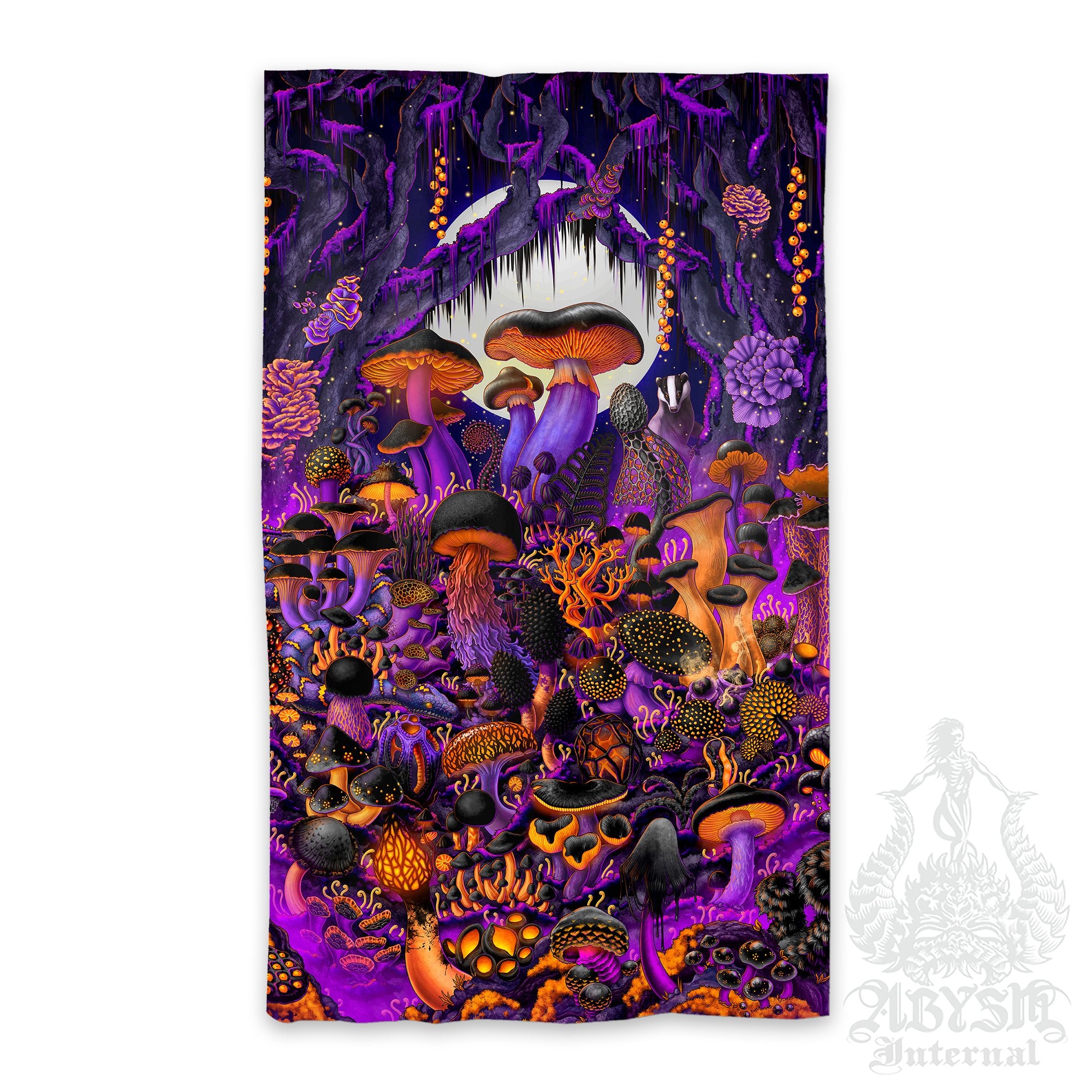 Halloween Curtains, 50x84' Printed Window Panels, Purple Goth Mushrooms Art Print, Home and Room Decor - Magic Shrooms - Abysm Internal