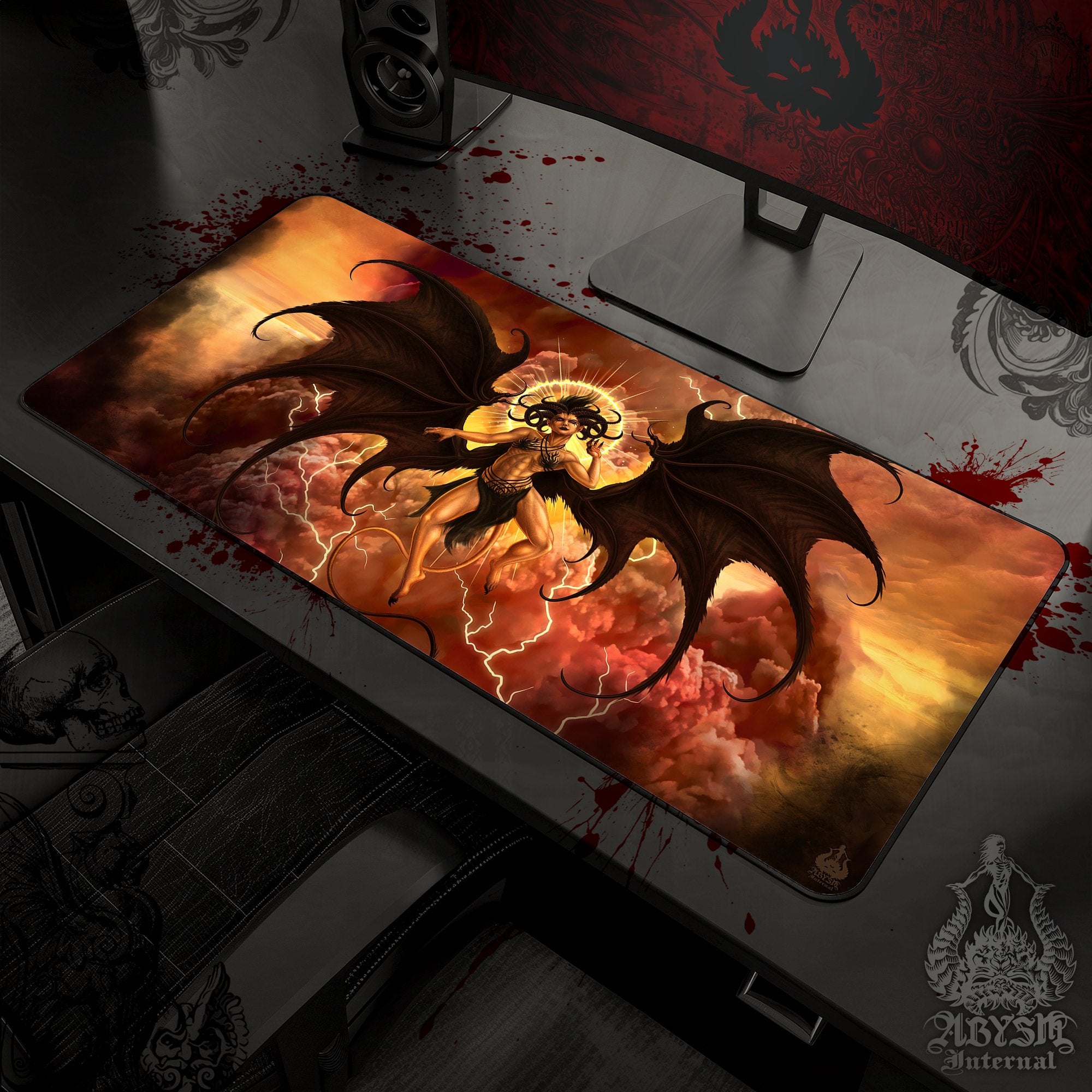 Lilith Gaming Mouse Pad, Demon Desk Mat, Erotic Demoness Table Protector Cover, Satanic Workpad, Dark Fantasy Art Print - Clothed, Nude and Semi, 3 Options - Abysm Internal
