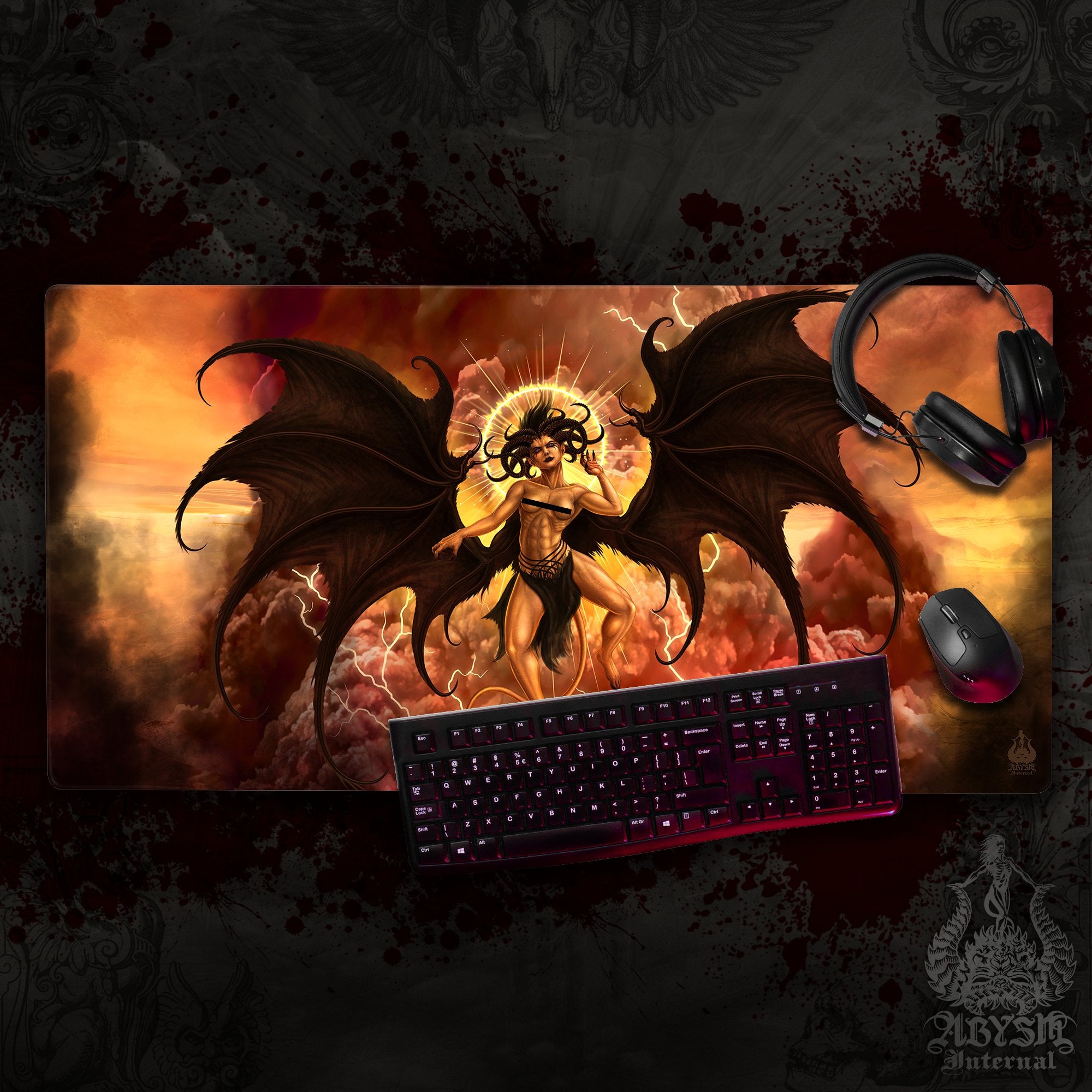 Lilith Gaming Mouse Pad, Demon Desk Mat, Erotic Demoness Table Protector Cover, Satanic Workpad, Dark Fantasy Art Print - Clothed, Nude and Semi, 3 Options - Abysm Internal