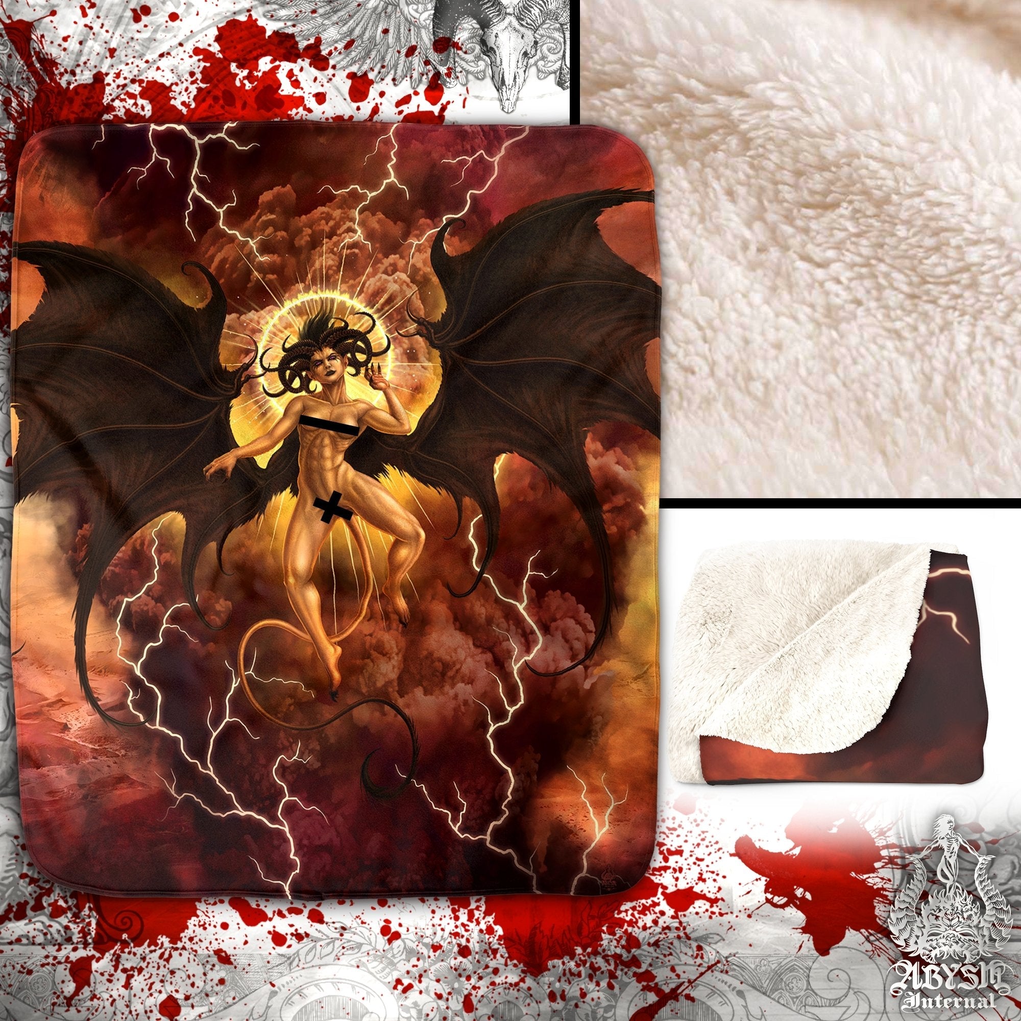 Lilith Sherpa Fleece Throw Blanket, Dark and Erotic Fantasy Art, Demon Art, Satanic Home Decor - Succubus Demon, Nude, Semi, Clothed, 3 versions - Abysm Internal