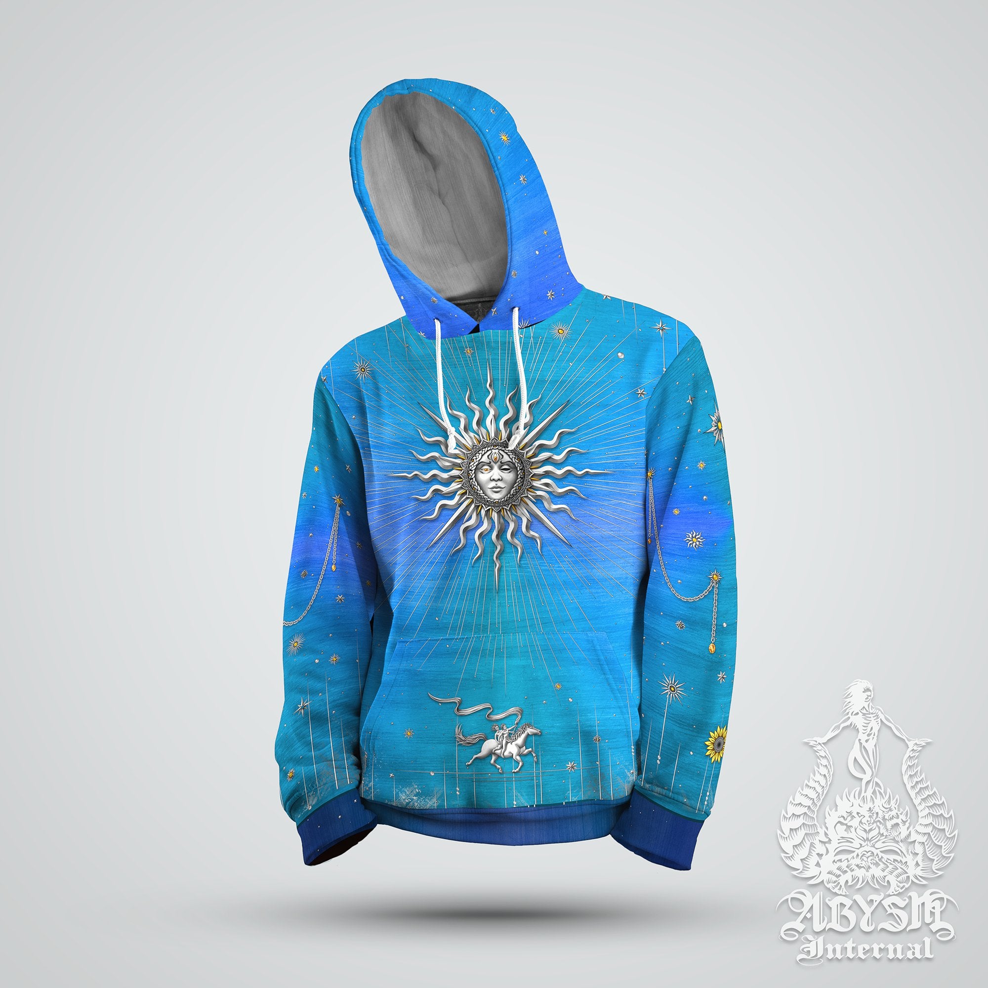 Silver Sun Hoodie, Tarot Arcana Pullover, Boho Sweater, Magic Street Outfit, Positive Streetwear, Indie Clothing, Good Fortune, Unisex - 7 Colors - Abysm Internal