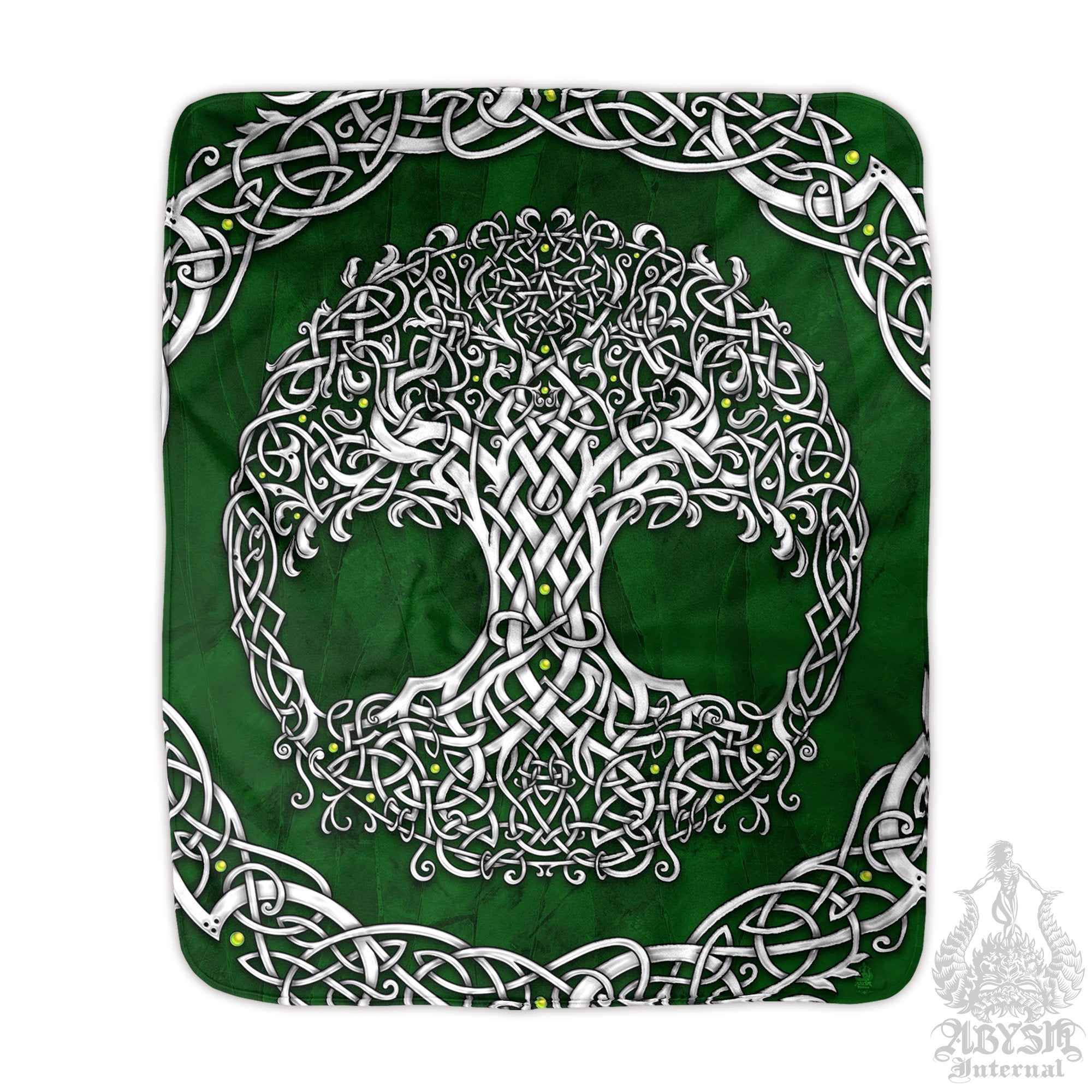 Tree of Life Sherpa Fleece Throw Blanket, Pagan Decor, Celtic Knot, Witch Room, Wicca - White and 3 Colors - Abysm Internal