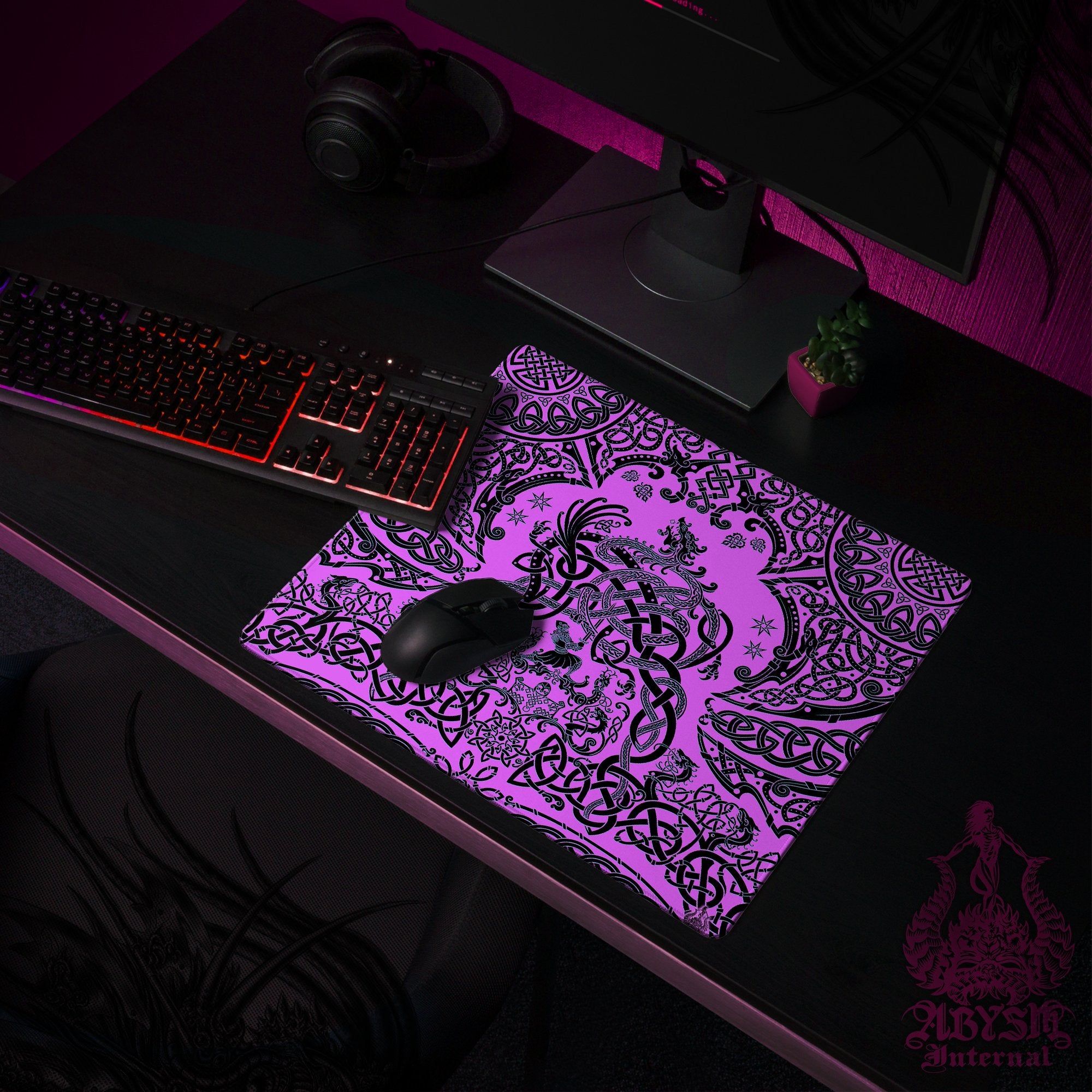 Viking Workpad, Norse Dragon Desk Mat, Nordic Knotwork Gaming Mouse Pad, Fafnir Table Protector Cover, Art Print - Pastel Goth - Abysm Internal