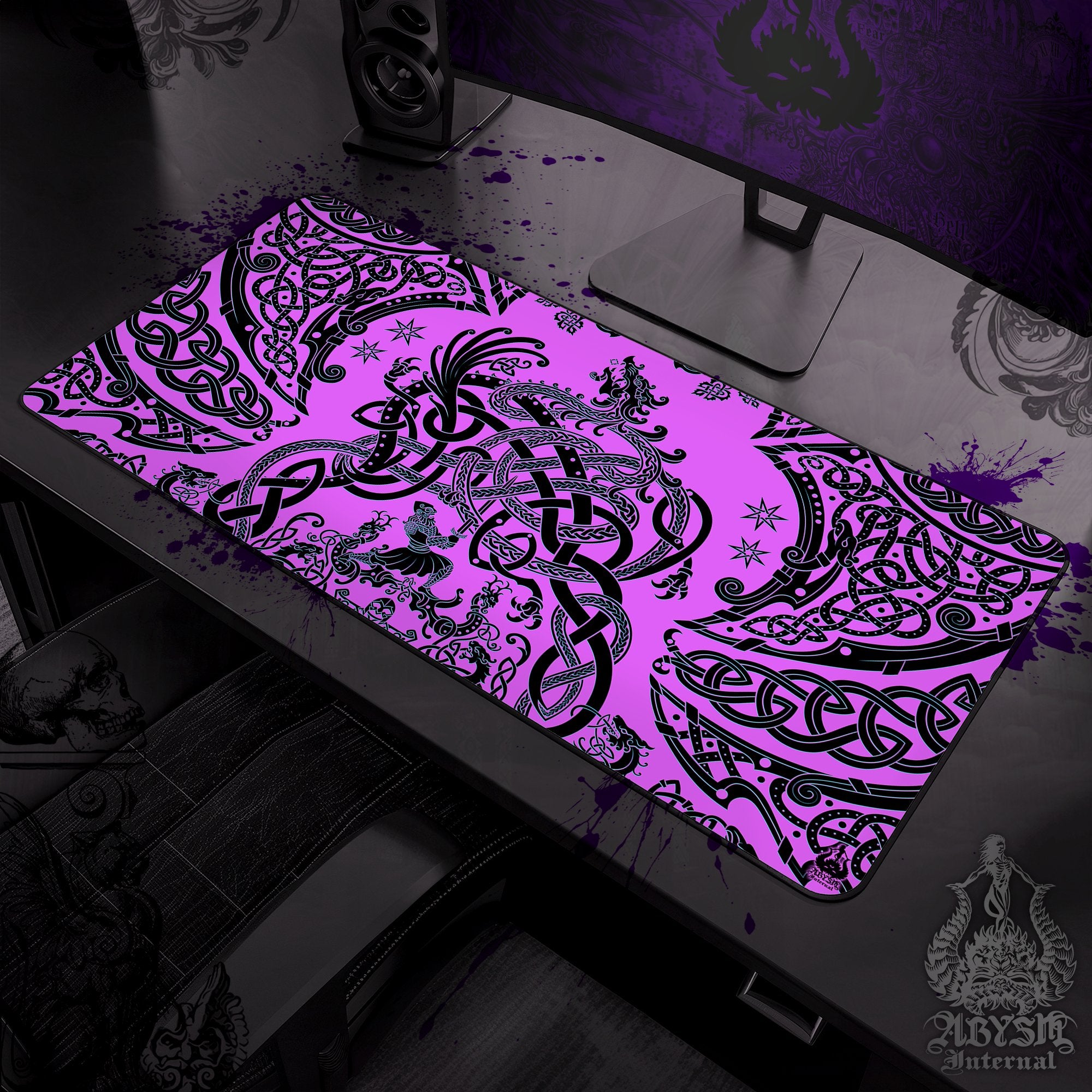 Viking Workpad, Norse Dragon Desk Mat, Nordic Knotwork Gaming Mouse Pad, Fafnir Table Protector Cover, Art Print - Pastel Goth - Abysm Internal