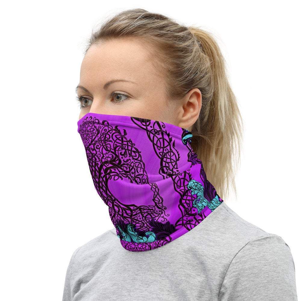 Witchy Neck Gaiter, Face Mask, Printed Head Covering, Whimsigoth Pagan Outfit, Tree of Life - Black and 2 Colors: Pink or Purple - Abysm Internal