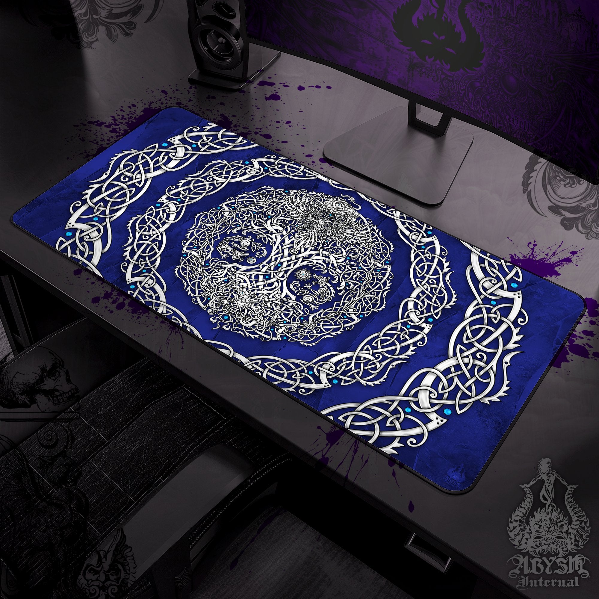 Yggdrasil Mouse Pad, Viking Gaming Desk Mat, Norse Tree of Life Workpad, Knotwork Table Protector Cover, Nordic Art Print - 3 Colors - Abysm Internal