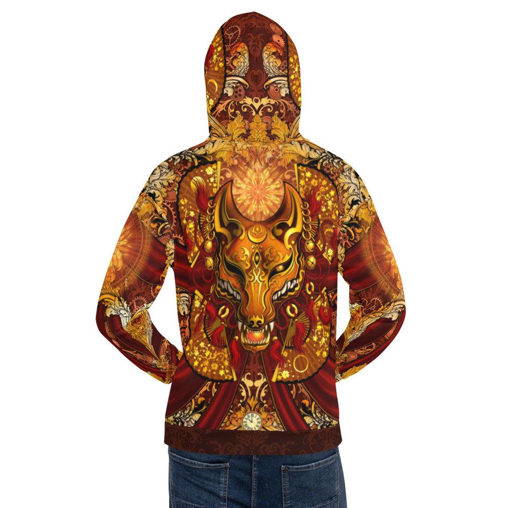 Anime Pullover, Kitsune Sweater, Japanese Streetwear, Steampunk Outfit,  Anime Festival Hoodie, Alternative Clothing, Unisex - Fox Mask, Red