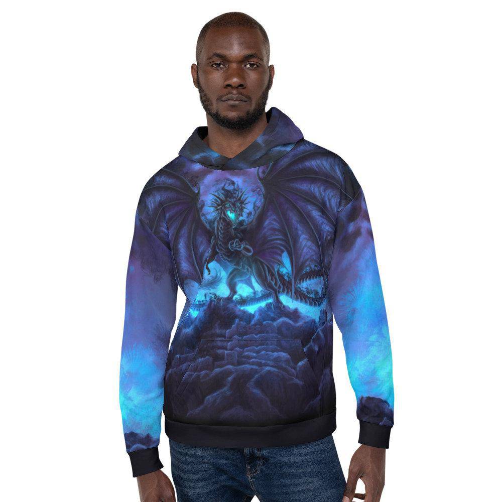 Black Dragon Sweater Blue Hoodie Gamer Outfit Fantasy Streetwear Gamer Pullover Alternative Clothing Unisex Shadow Art Abysm Internal