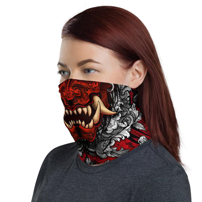 Demon Neck Gaiter, Face Mask, Printed Head Covering, Japanese Oni ...