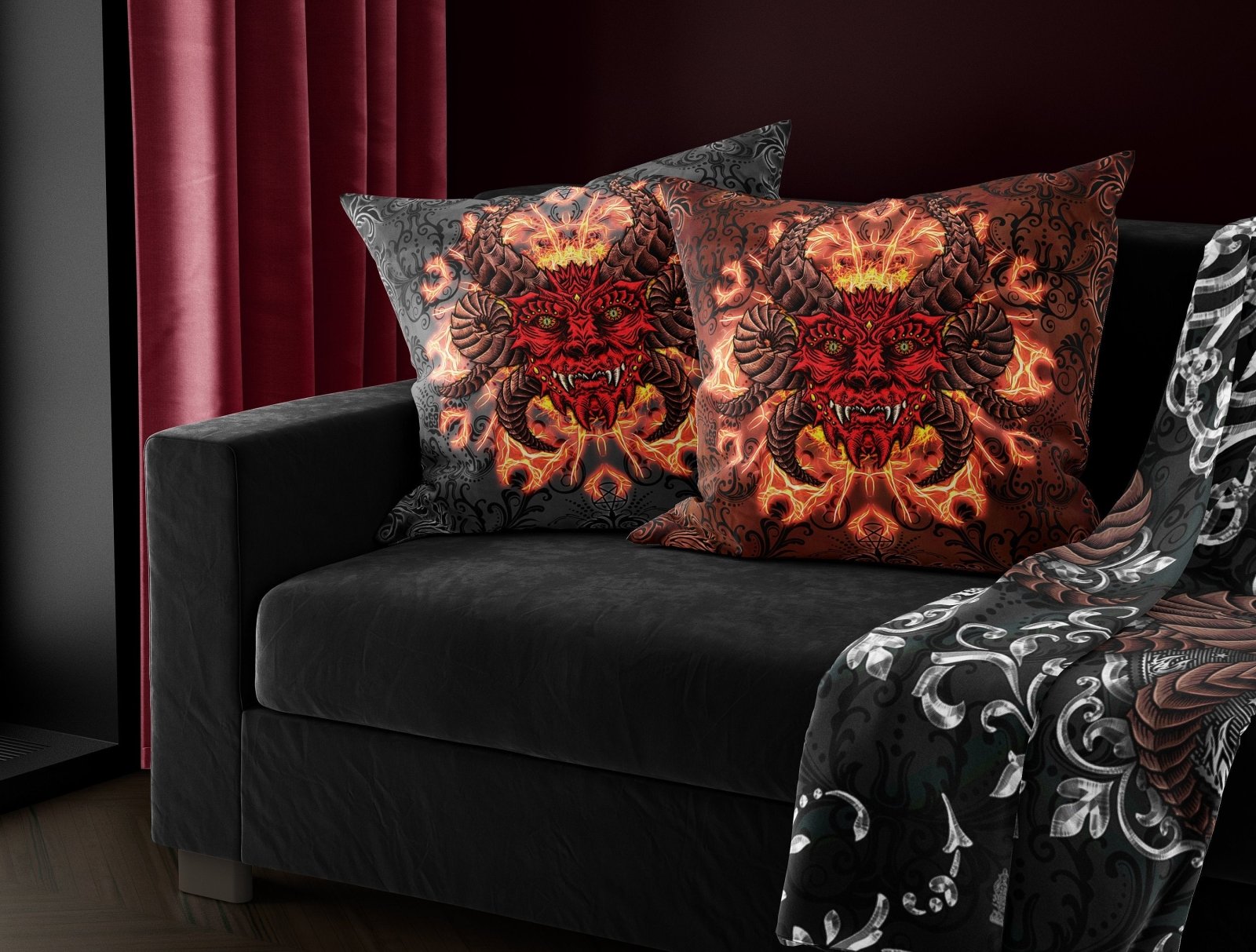 Black and Red Cross-Shaped Gothic Pillow by Devil Fashion • the
