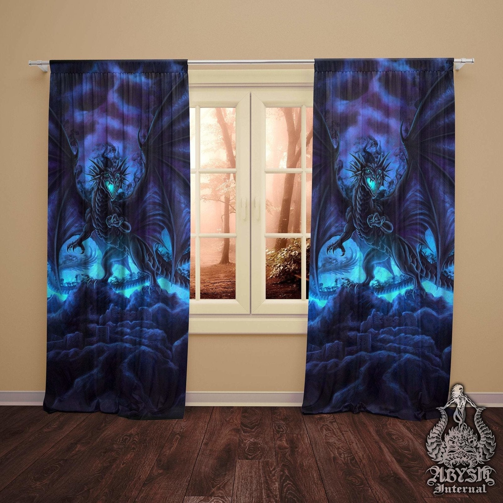 Dragon Curtains 50x84 Printed Window Panels Fantasy Game Room Decor Art Print Shadow 5433