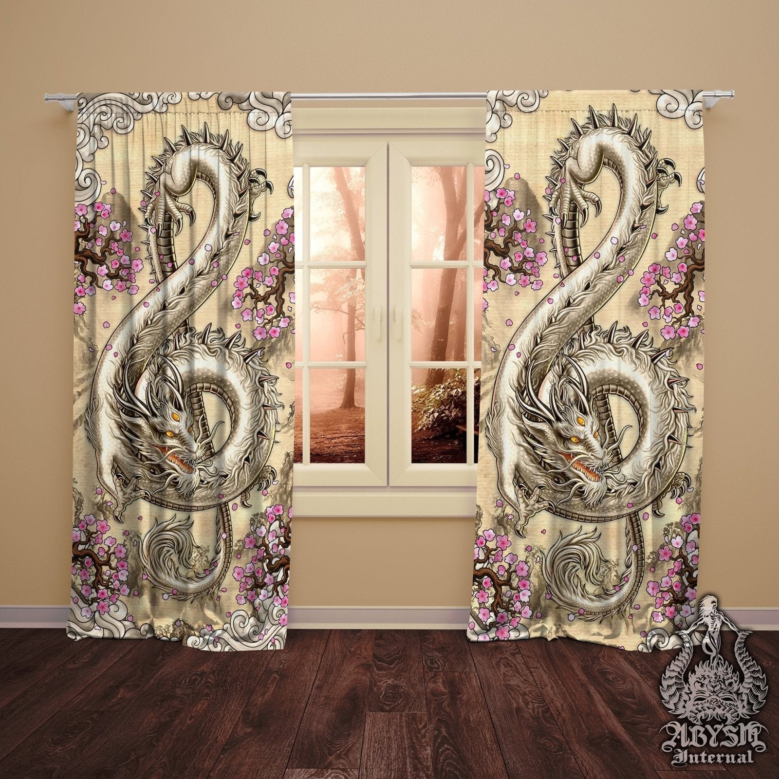 Dragon Curtains 50x84 Printed Window Panels Treble Clef Music Art Print Asian Room Decor 4142