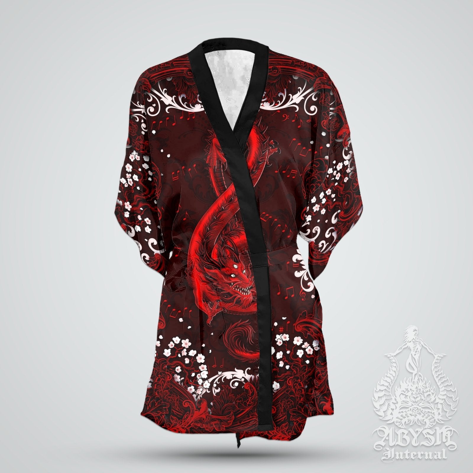 Betabrand Bathrobe Large Black and Red sale Dragon Flower Design