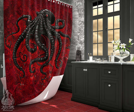 Red Shower Curtain - Arabesque Shower on sale Curtain - Art Nouveau Room Decor - Red Fabric Shower Curtain - 71x74 inches