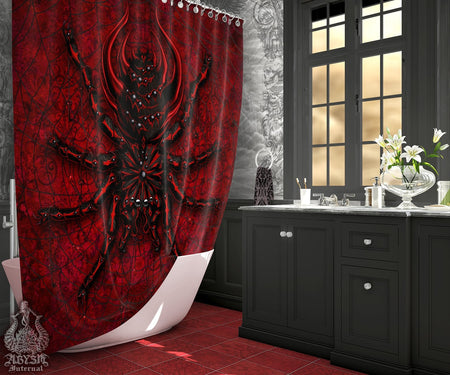 Red&Shower Curtain, Black Shower Curtain, Japanese Curtain, Black Red Bathroom, Vintage on sale Japanese, Red Bathroom, Black Bathroom Decor