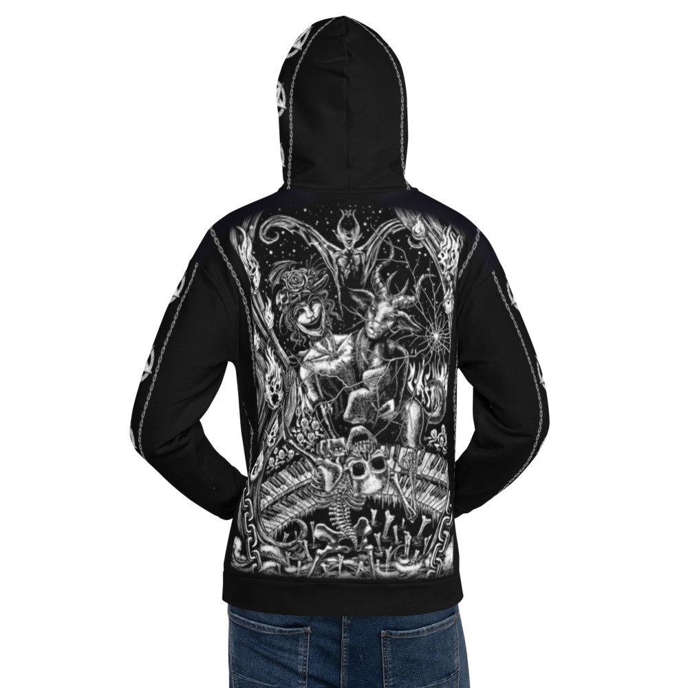 Streetwear Black Gothic Graphic Hoodie Relaxed Fit Cotton Pullover order