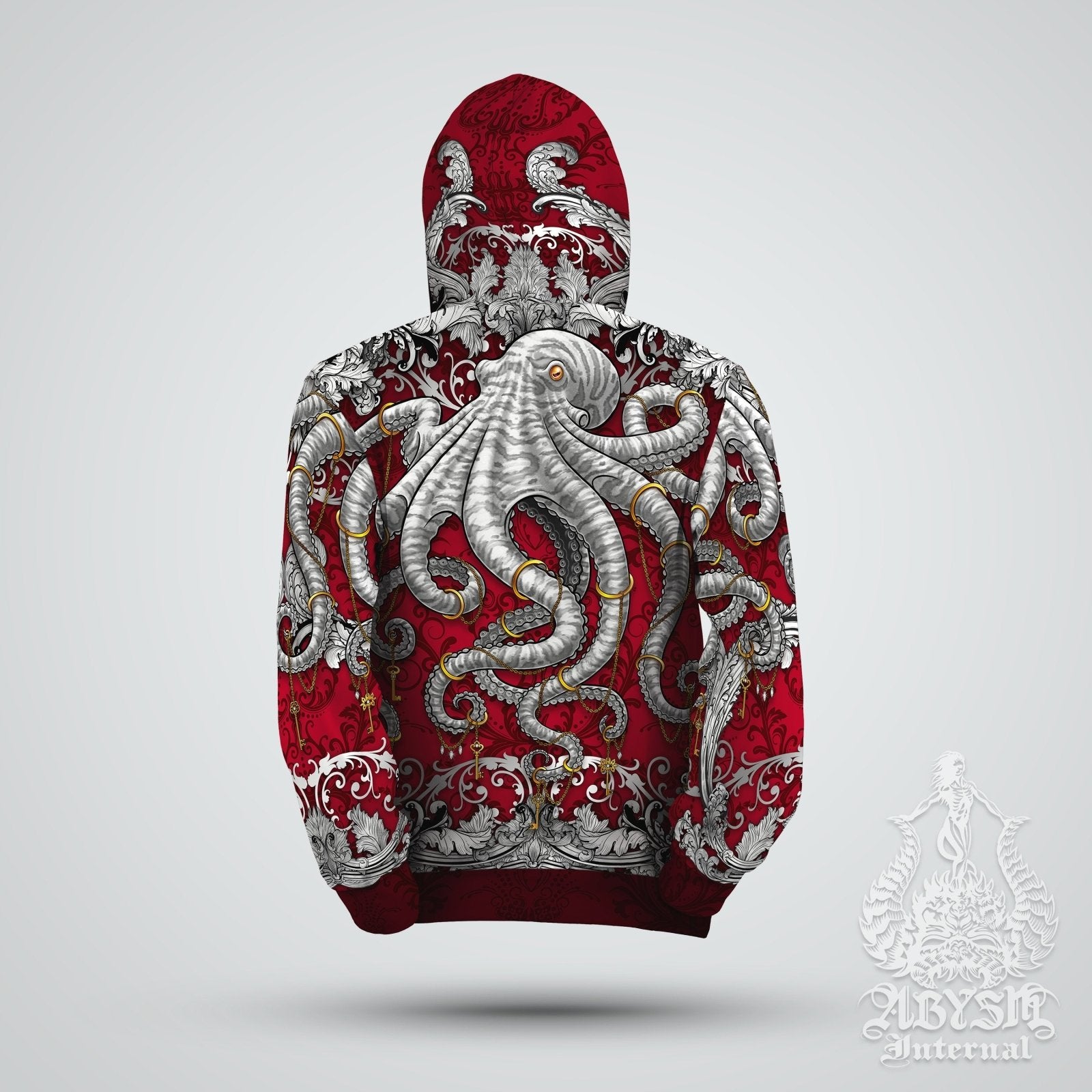 Graffiti Hoodie, Red Pullover, Silver Octopus, Street Outfit, Festival  Streetwear, Indie Sweater, Alternative Clothing, Unisex