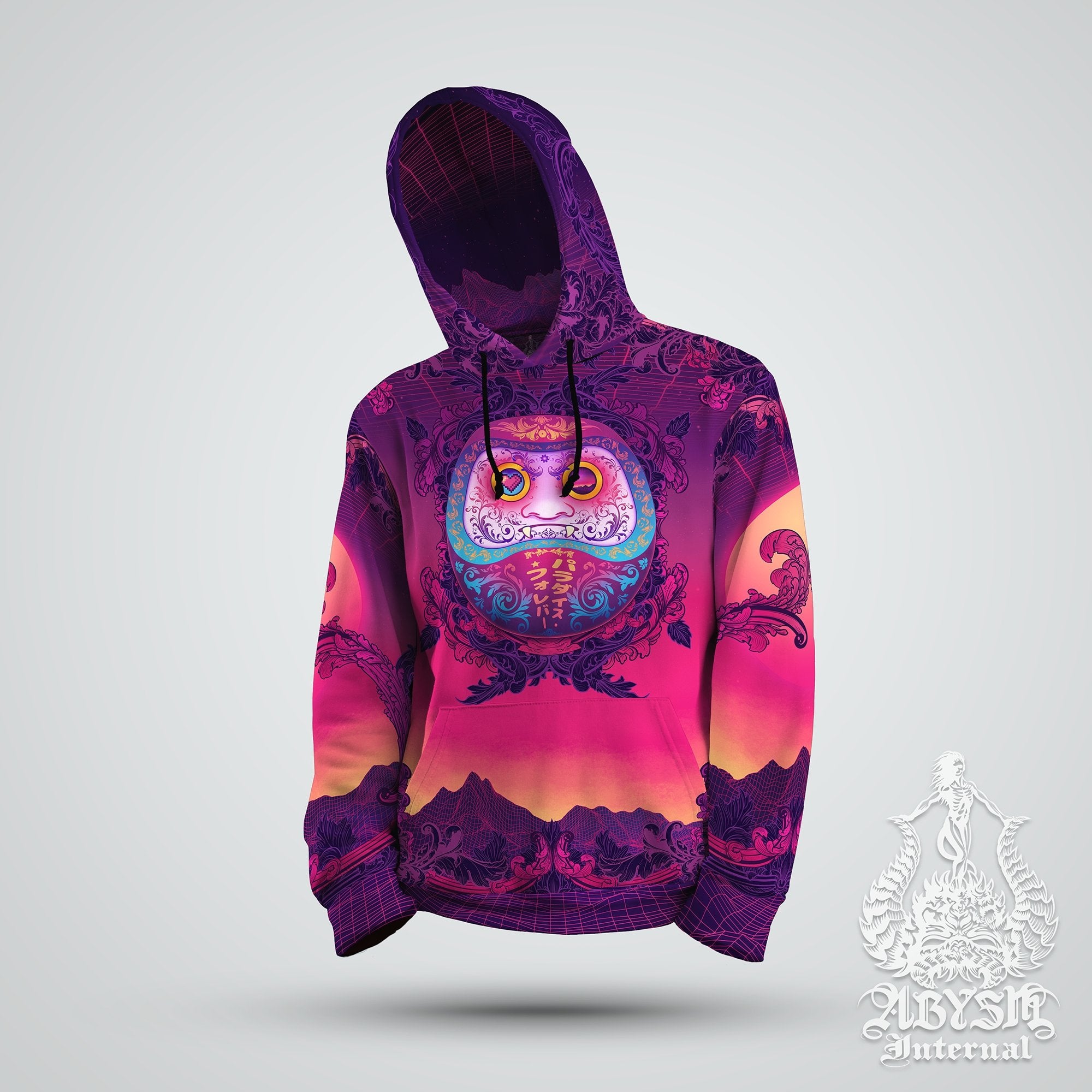 Japanese Vaporwave Hoodie, Trippy Outfit, Psychedelic Streetwear, Synthwave  Festival Pullover, Unisex Gift for Gamers, Anime, Manga - Retrowave Daruma
