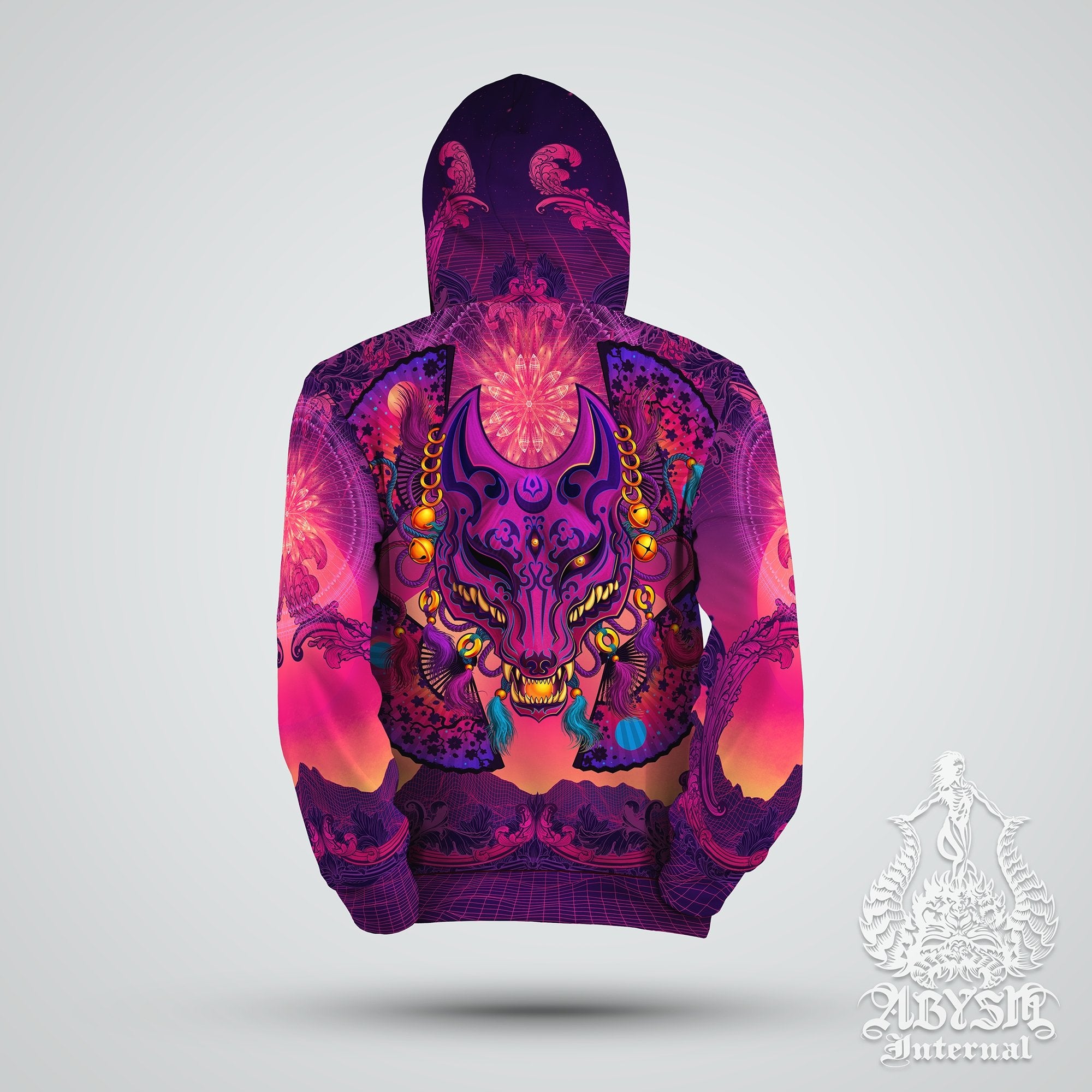 Japanese Vaporwave Hoodie, Trippy Outfit, Gamer Streetwear, Psychedelic  Festival Sweater, Funky Pullover, Anime Gift, Unisex - Retrowave Kitsune