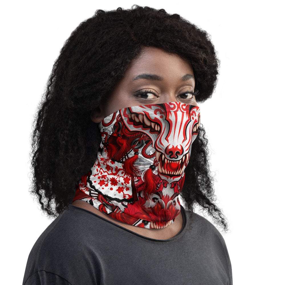 Kitsune Neck Gaiter, Face Mask, Printed Head Covering, Japanese Fox, Okami,  Anime and Gamer Gift - Bloody White | Abysm Internal