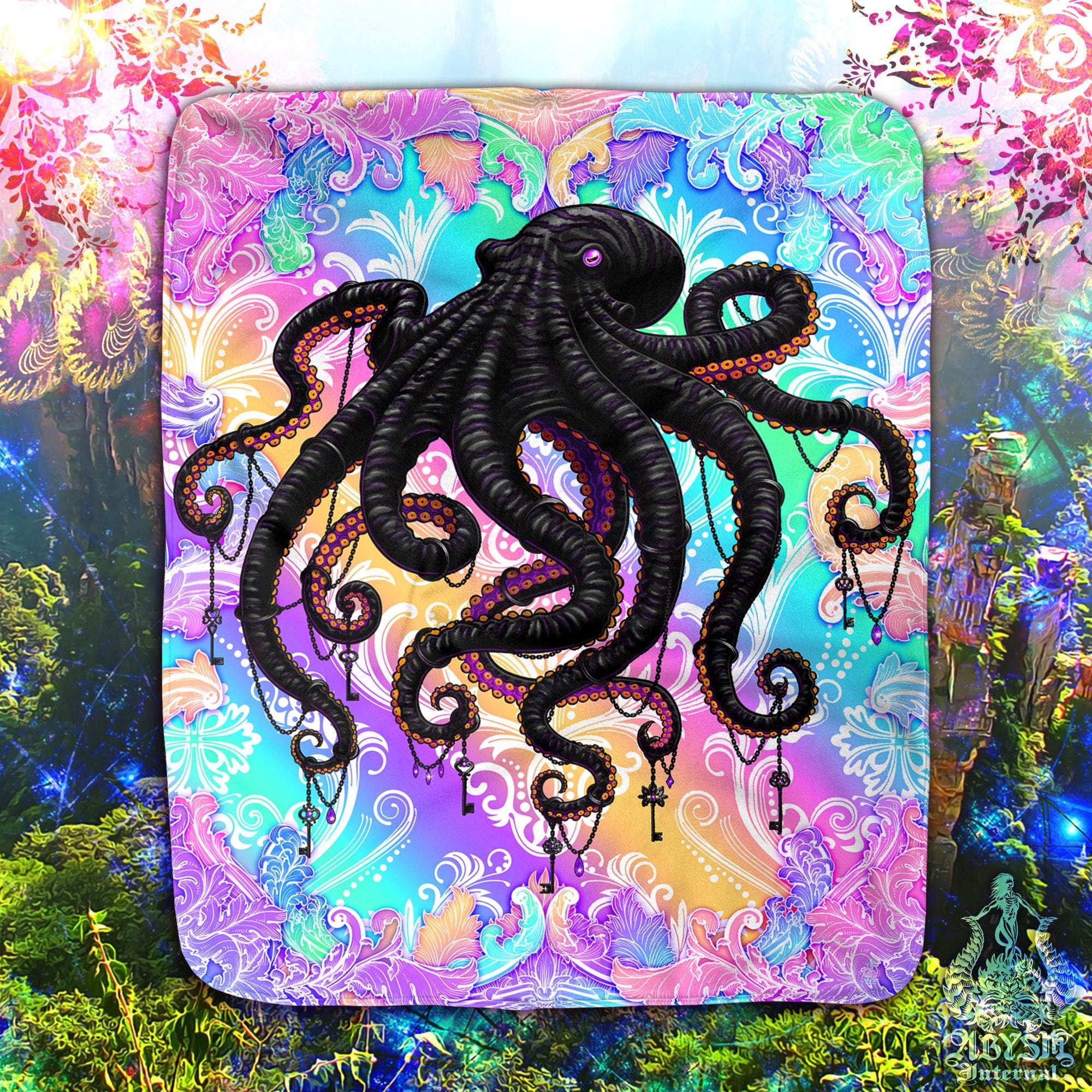 Octopus Sherpa Fleece Throw Blanket Psychedelic Gift Yume Kawaii