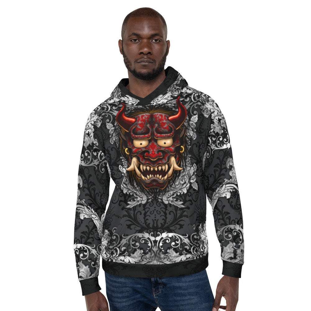 Demon Sweater, Japanese Hoodie, Anime Streetwear, Alternative Clothing,  Silver Tattoo Oni, Unisex