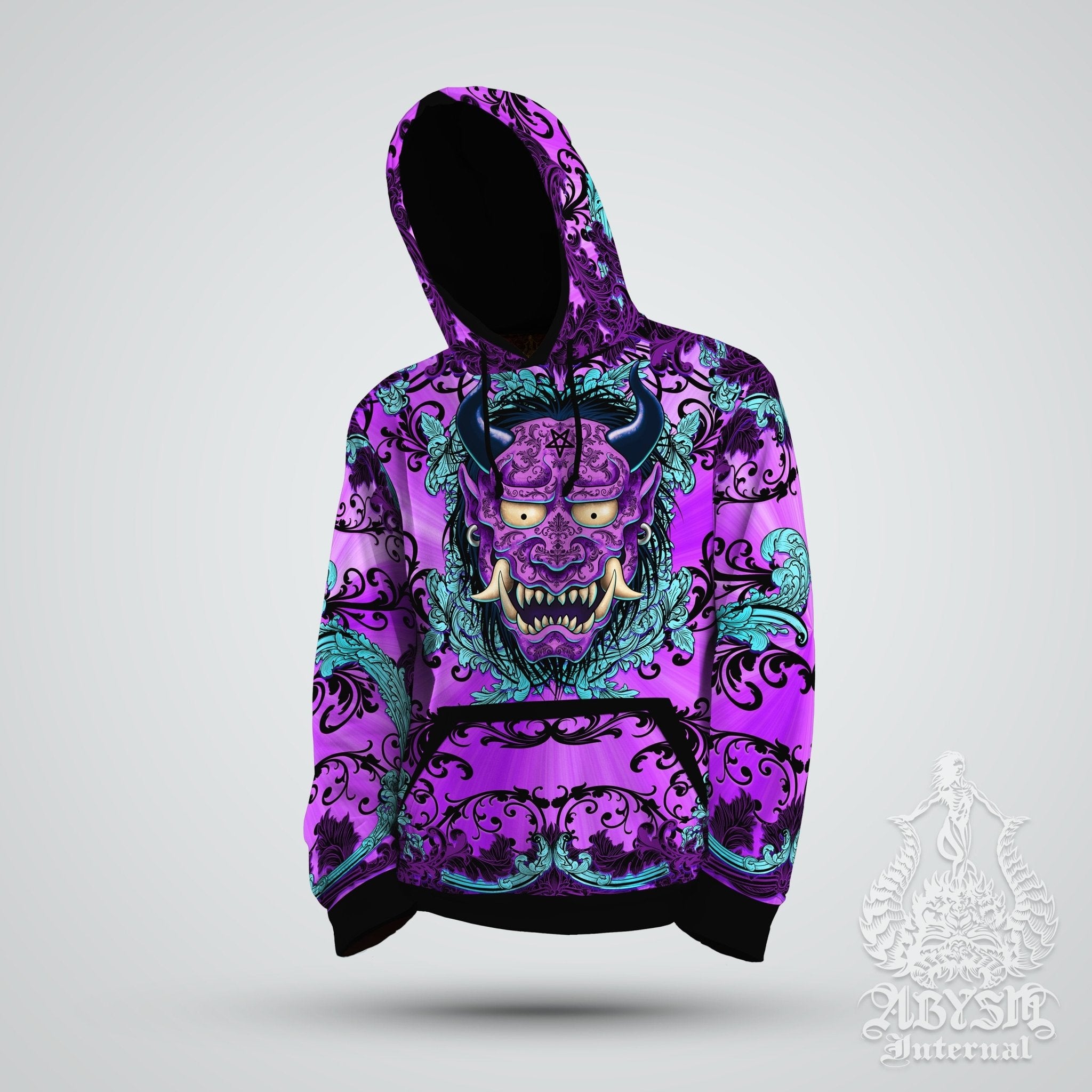 Sudadera con capucha Oni jersey morado ropa de calle g tica pastel traje de Rave Street su ter de demonio japon s ropa alternativa unisex