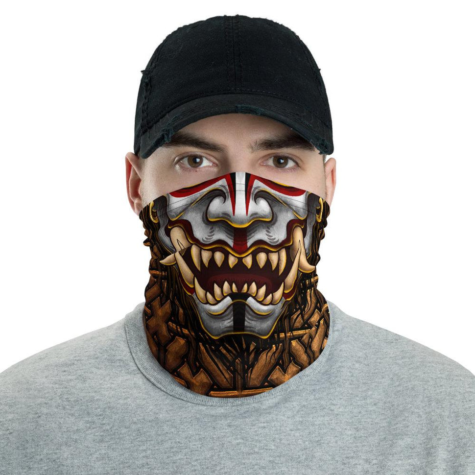 Oni Neck Gaiter, Face Mask, Printed Head Covering, Japanese Demon 