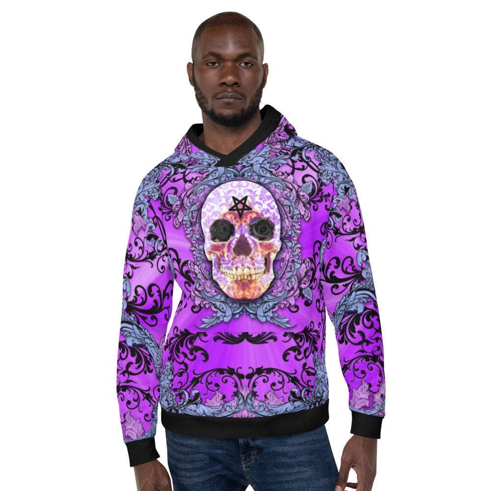 Pastel Goth Hoodie, Purple Pullover, Skull Streetwear, Street Outfit,  Gothic Sweater, Trippy Rave Outfit, Alternative Clothing, Unisex