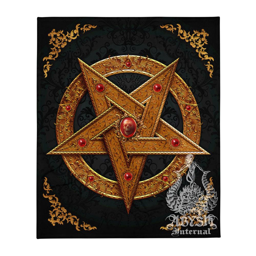 Pentagram Tapestry, Occult Wall Hanging, Satanic Home Decor, Art Print - Gold - Abysm Internal