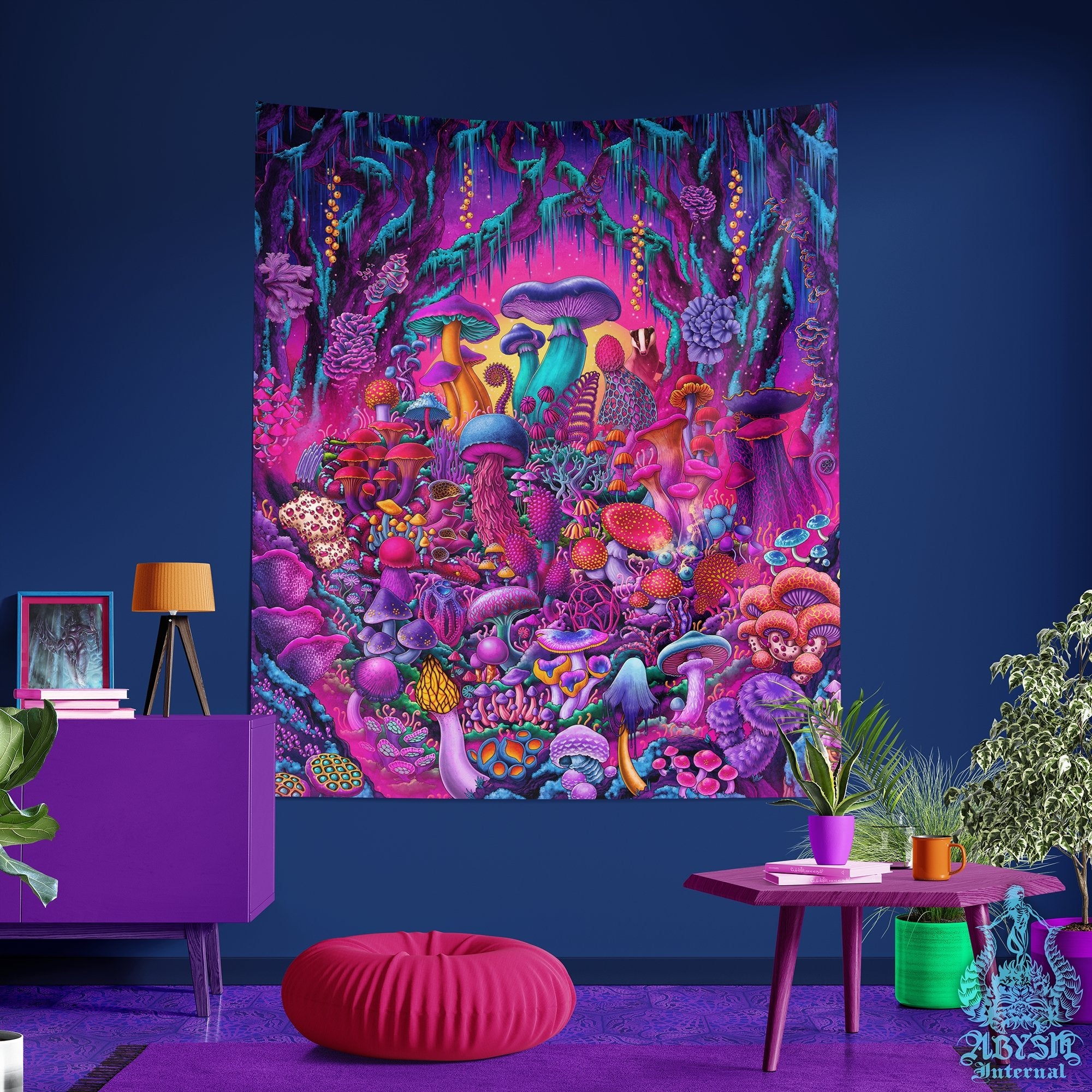 Psychedelic Mushrooms Tapestry Magic Shrooms Wall Hanging Vaporwave and Retrowave 80s Home Decor Synthwave Vertical Art Print Kids Room