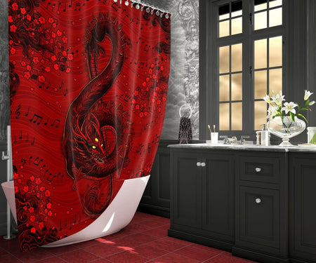 Red Shower Curtain - Arabesque Shower on sale Curtain - Art Nouveau Room Decor - Red Fabric Shower Curtain - 71x74 inches