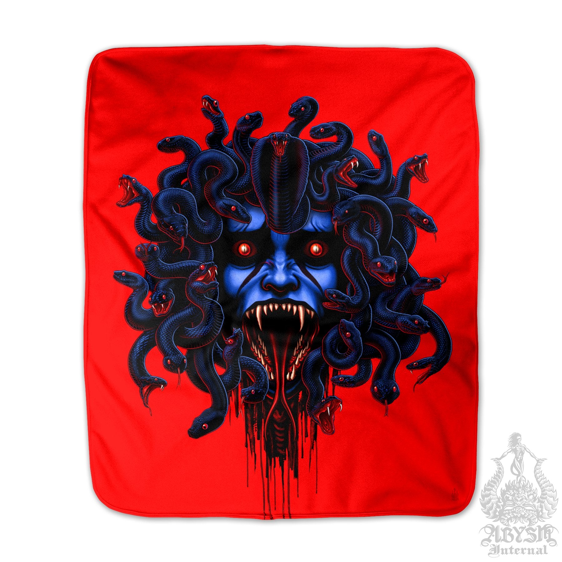 Skull Sherpa Fleece Throw Blanket, Red Horror, Alternative Horror Decor, Alternative Art Gift - Medusa, 3 Faces, Goth Neon - Abysm Internal