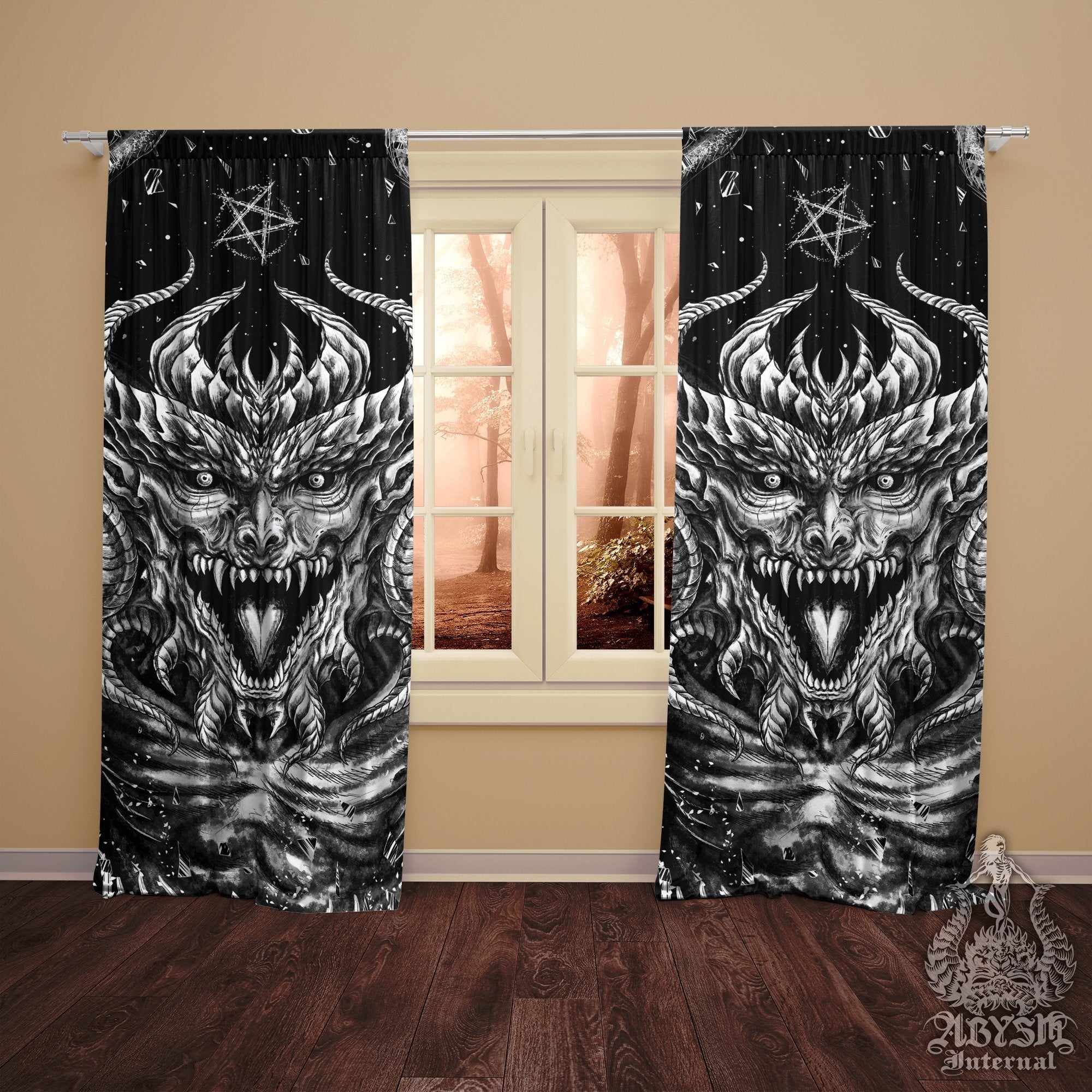 Skull Art Window Curtains | Scary Death sale Art Goth Punk Furniture | Bohemian Custom Window Curtains | Stylish Boho Long 50