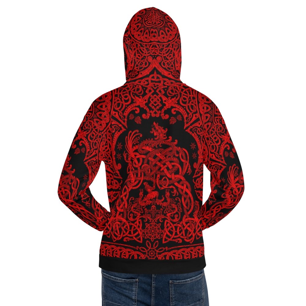 Viking Hoodie Black and Red Pullover Street Outfit Norse