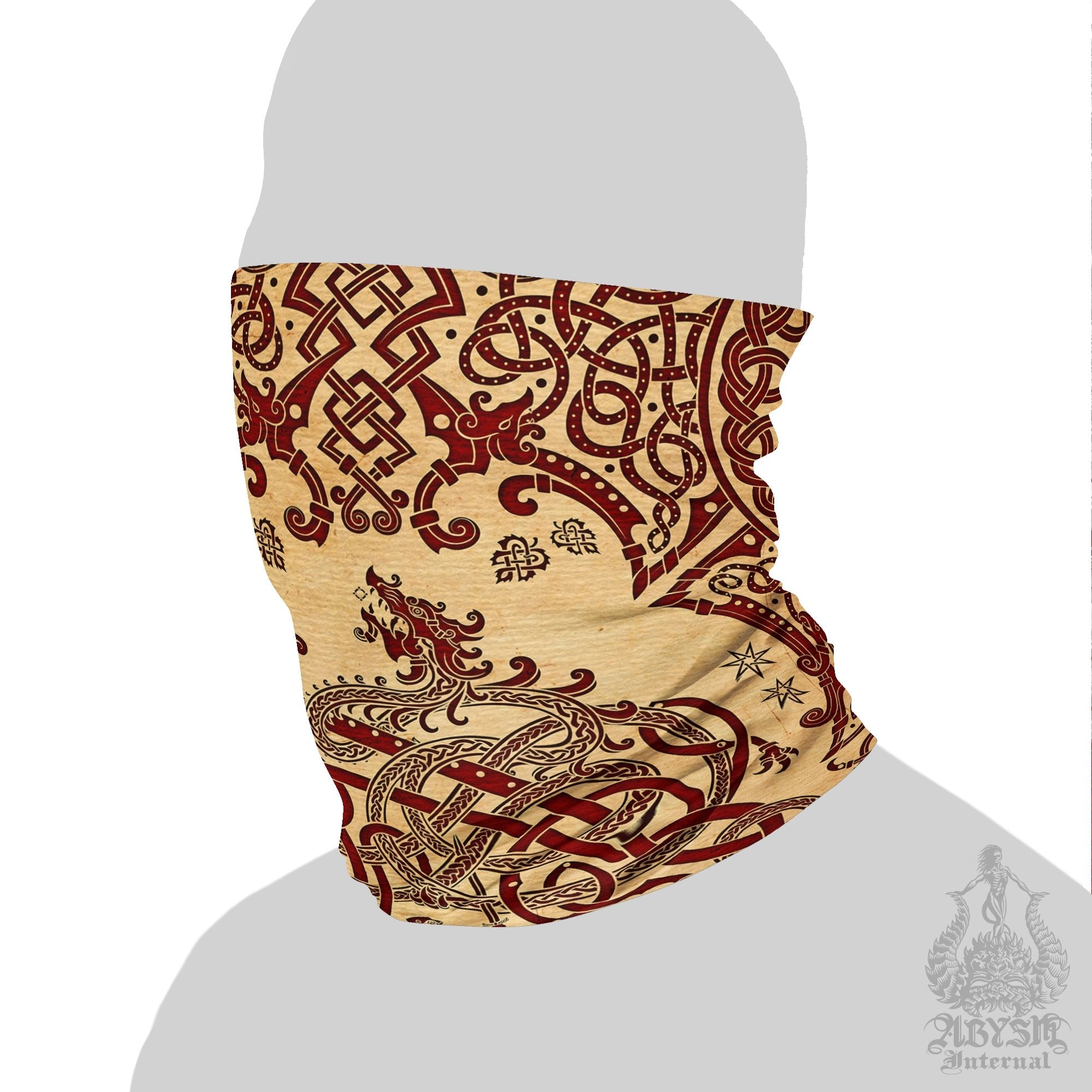 Viking Neck Gaiter, Face Mask, Head Covering, Dragon Fafnir, Nordic Art - Paper - Abysm Internal