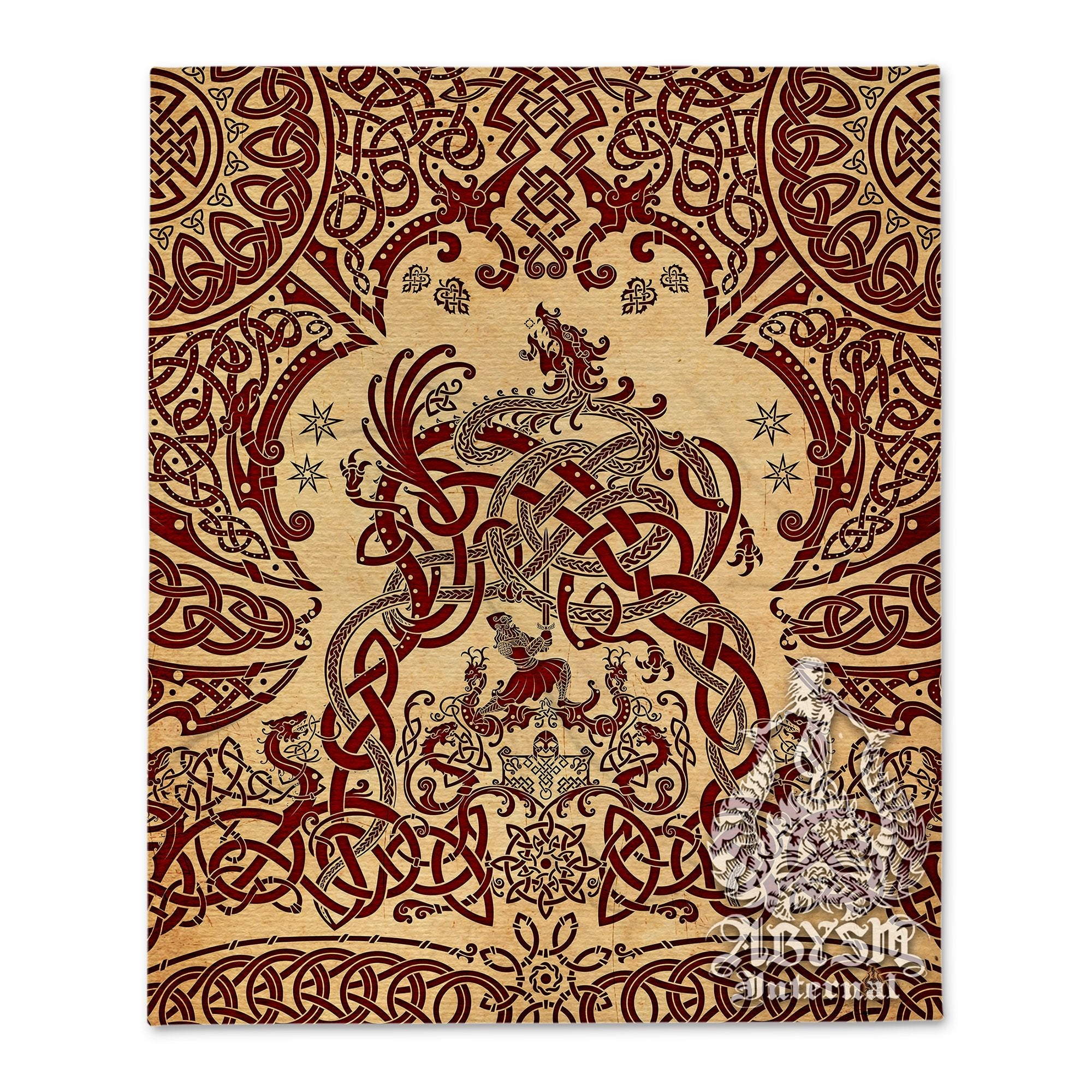 Viking Tapestry, Nordic Wall Hanging, Pagan Home Decor, Norse Art Print, Dragon Fafnir - Paper - Abysm Internal
